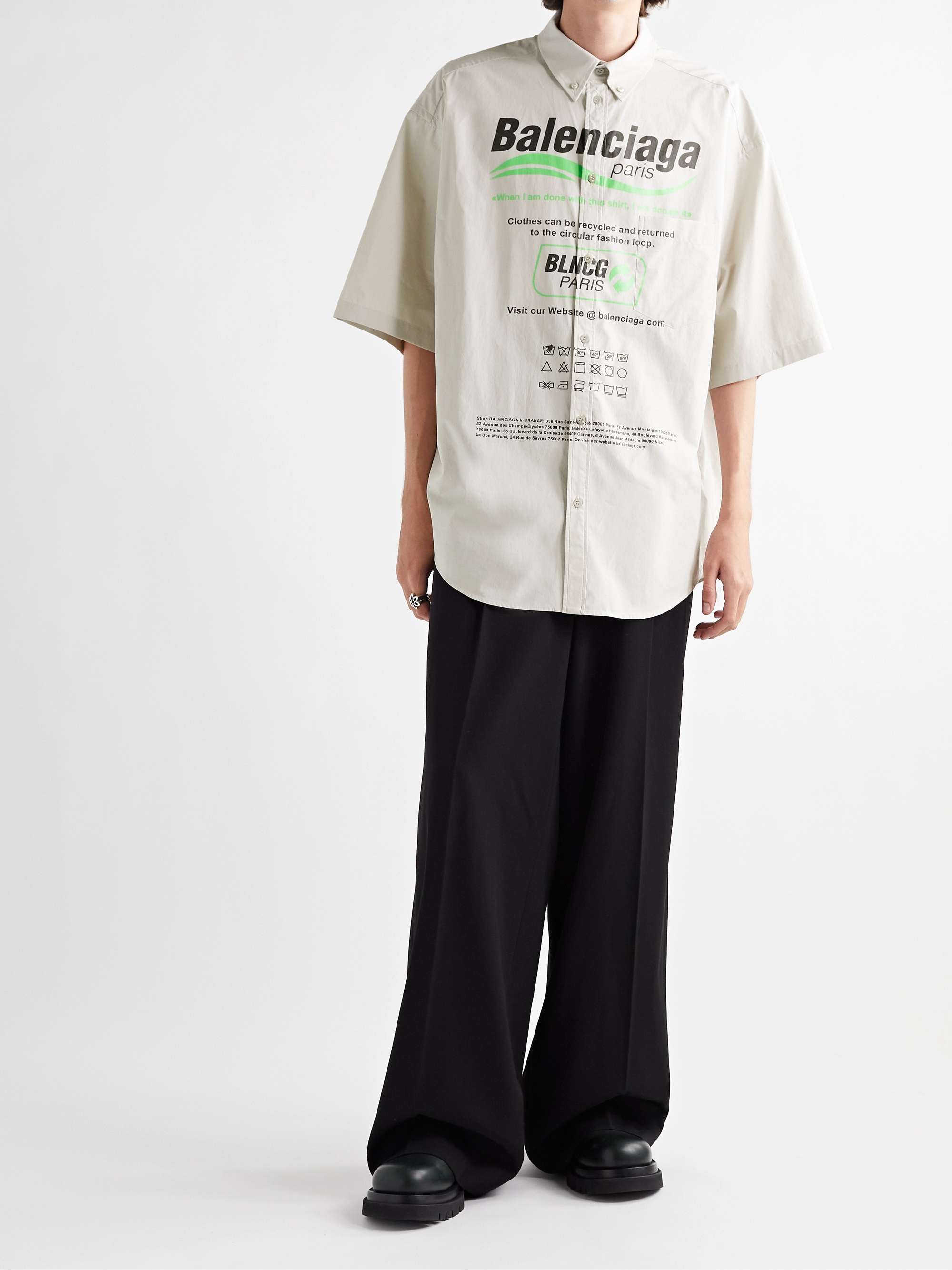 BALENCIAGA Button-Down Collar Logo-Print Cotton-Poplin Shirt for Men | MR  PORTER