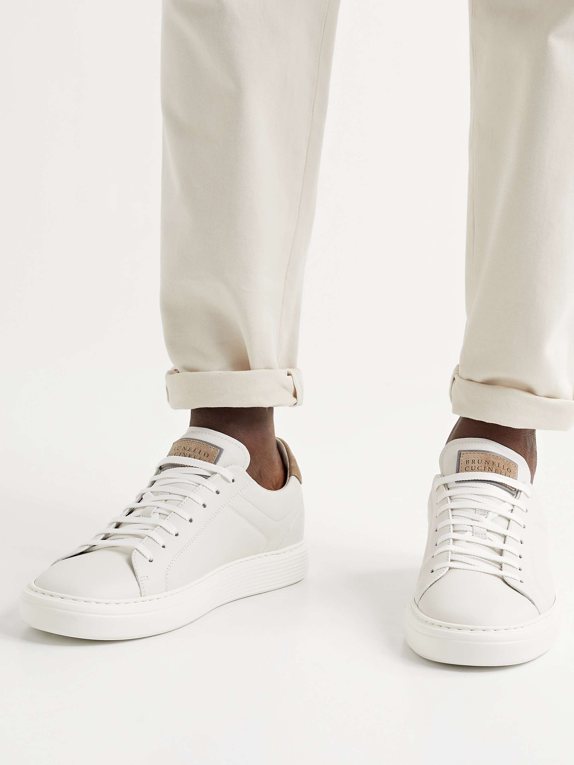 BRUNELLO CUCINELLI Suede-Trimmed Leather Sneakers | MR PORTER