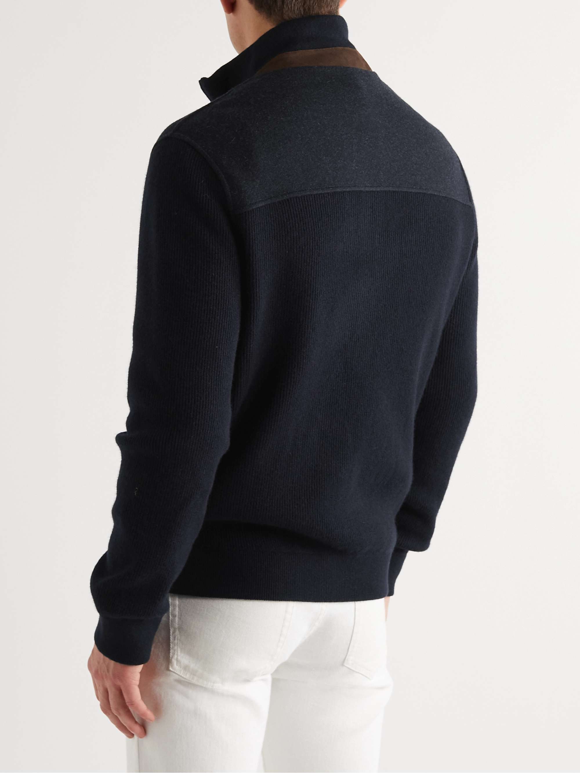 LORO PIANA Helmwood Suede-Trimmed Cashmere-Blend Zip-Up Cardigan for ...