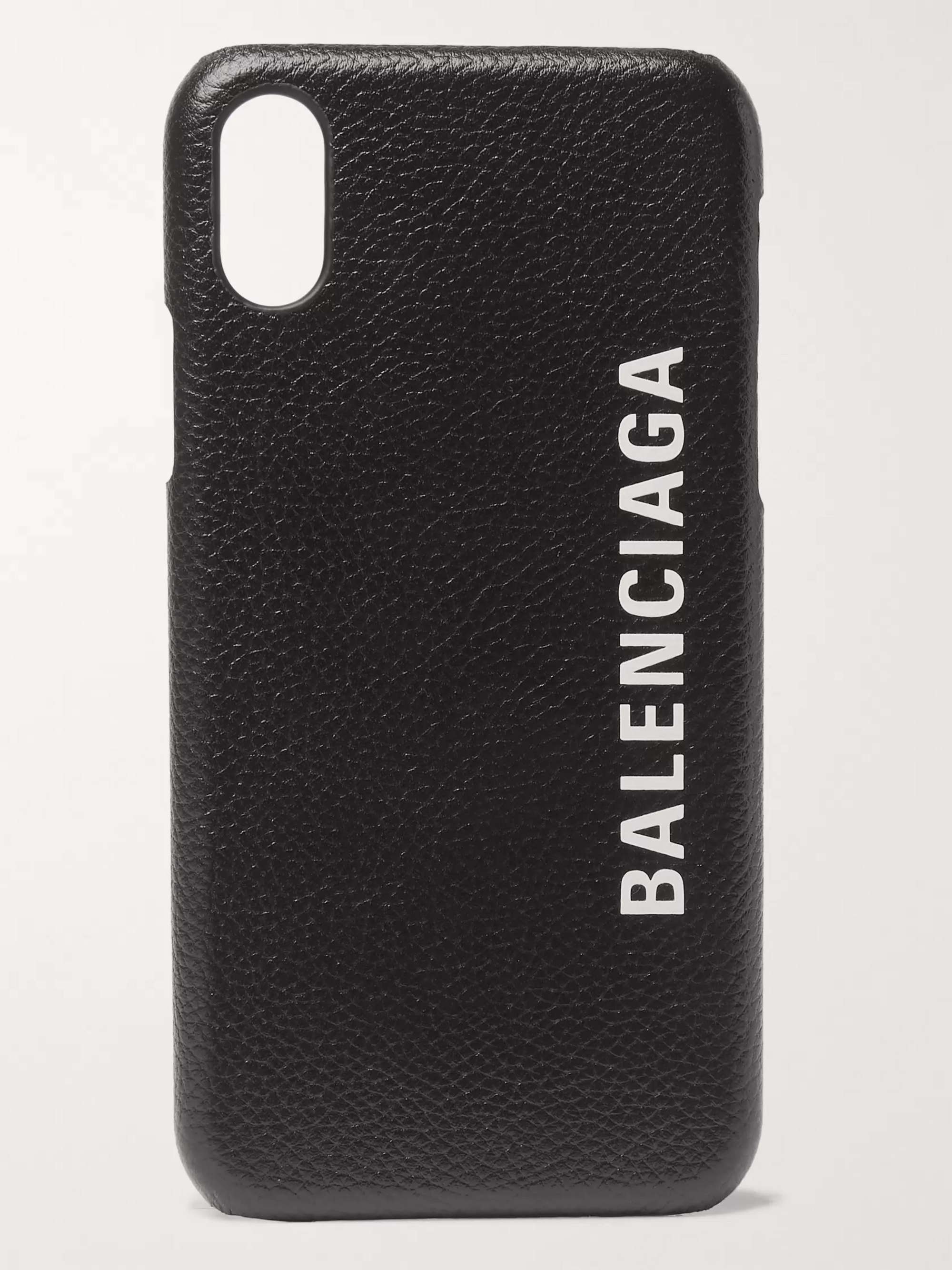 BALENCIAGA Logo-Print Full-Grain Leather iPhone X Case for Men | MR PORTER