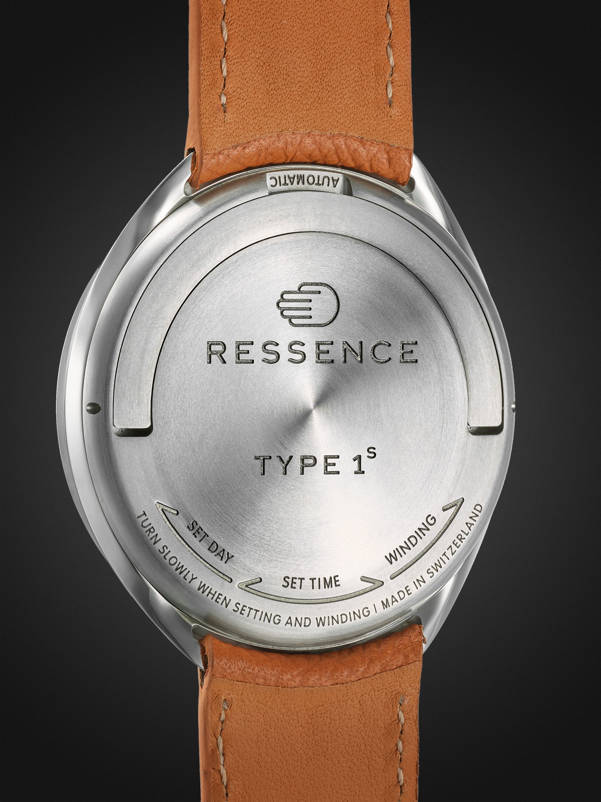 RESSENCE Type 1 – 42 mm Uhr aus Titan mit mechanischem Aufzug und Straußenlederarmband, Ref.-Nr.: TYP 1W