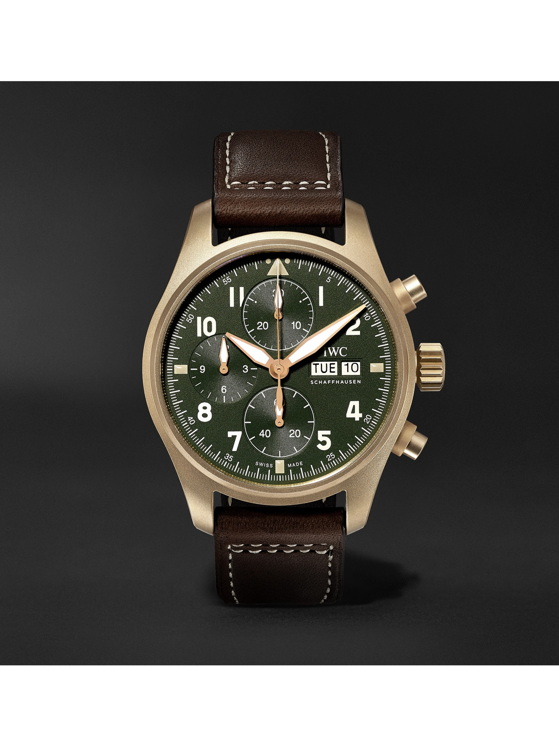 Iwc Schaffhausen Pilot's Spitfire Automatic Chronograph 41mm Bronze And Leather Watch, Ref. No. Iw387902 In Green