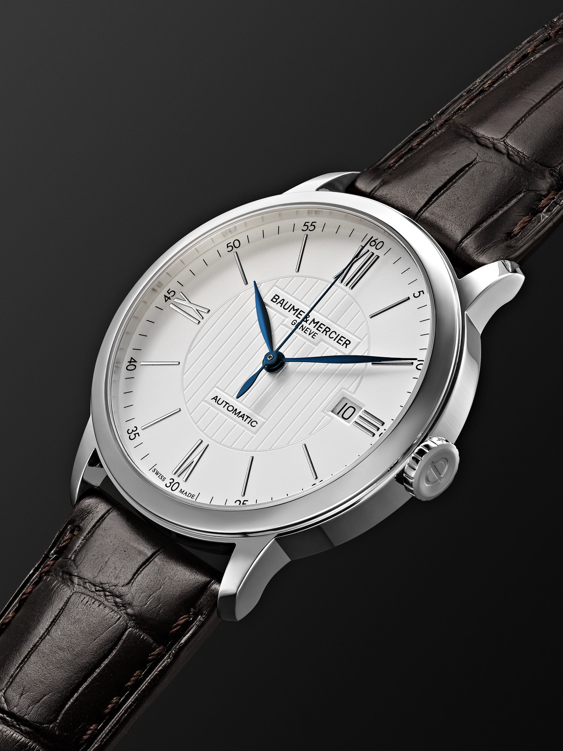 Shop Baume & Mercier Classima Automatic 40mm Stainless Steel And Alligator Watch, Ref. No. 10214 In White