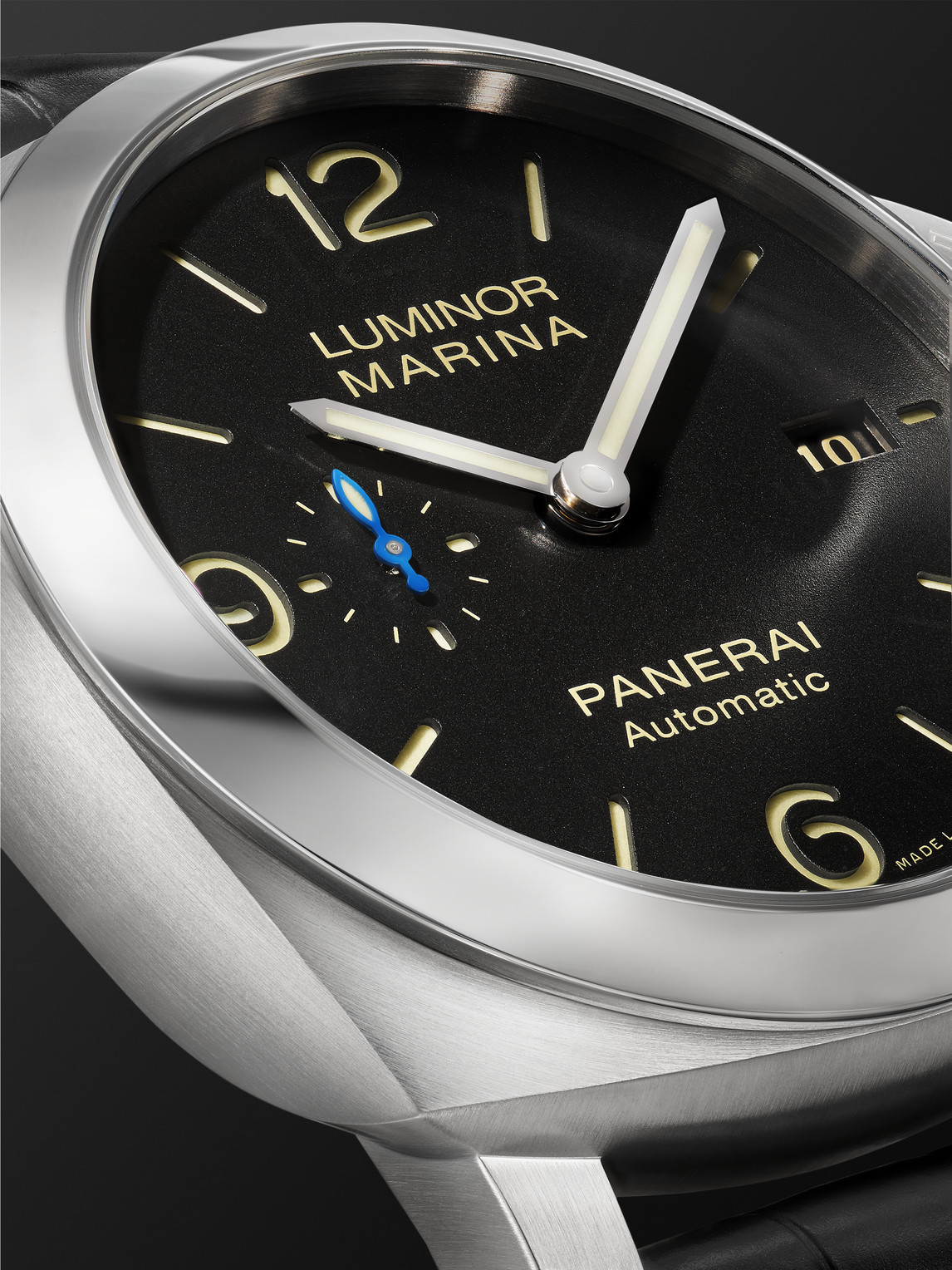 Shop Panerai Luminor Marina Automatic 1950 3 Days Acciaio Automatic 44mm Stainless Steel And Alligator Watch, Ref In Black