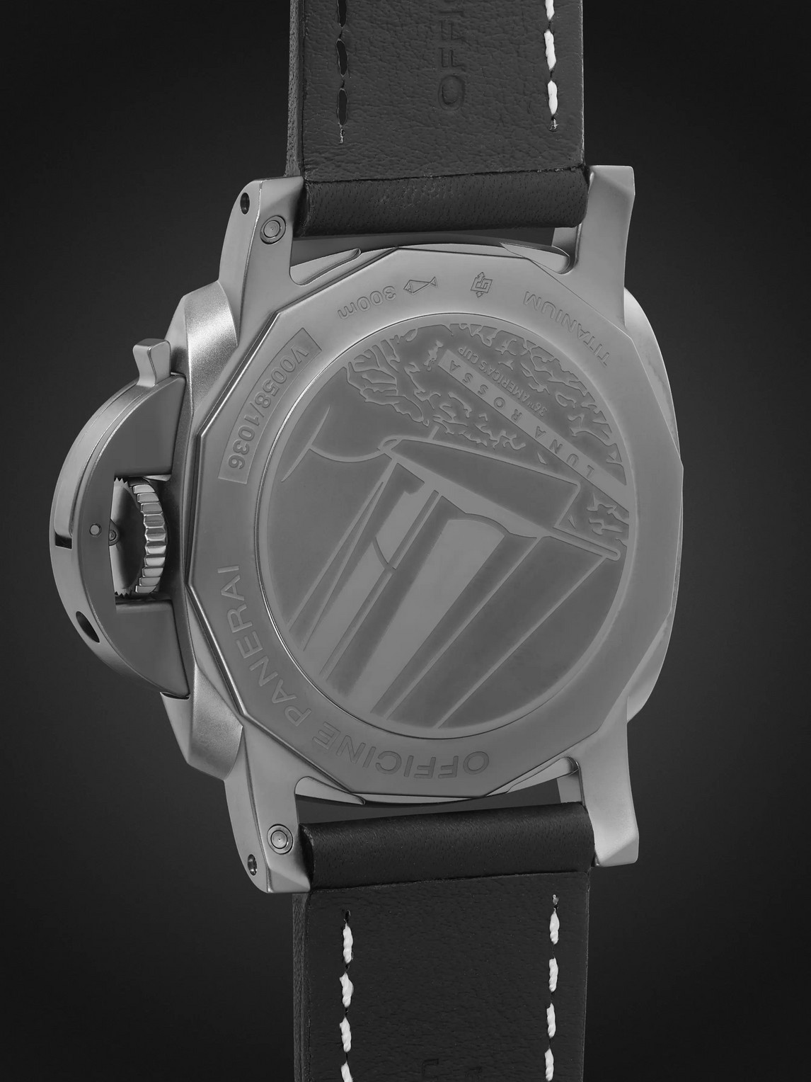 Shop Panerai Luminor Luna Rossa Gmt Automatic 44mm Titanium And Leather Watch, Ref. No. Pam01036 In Black