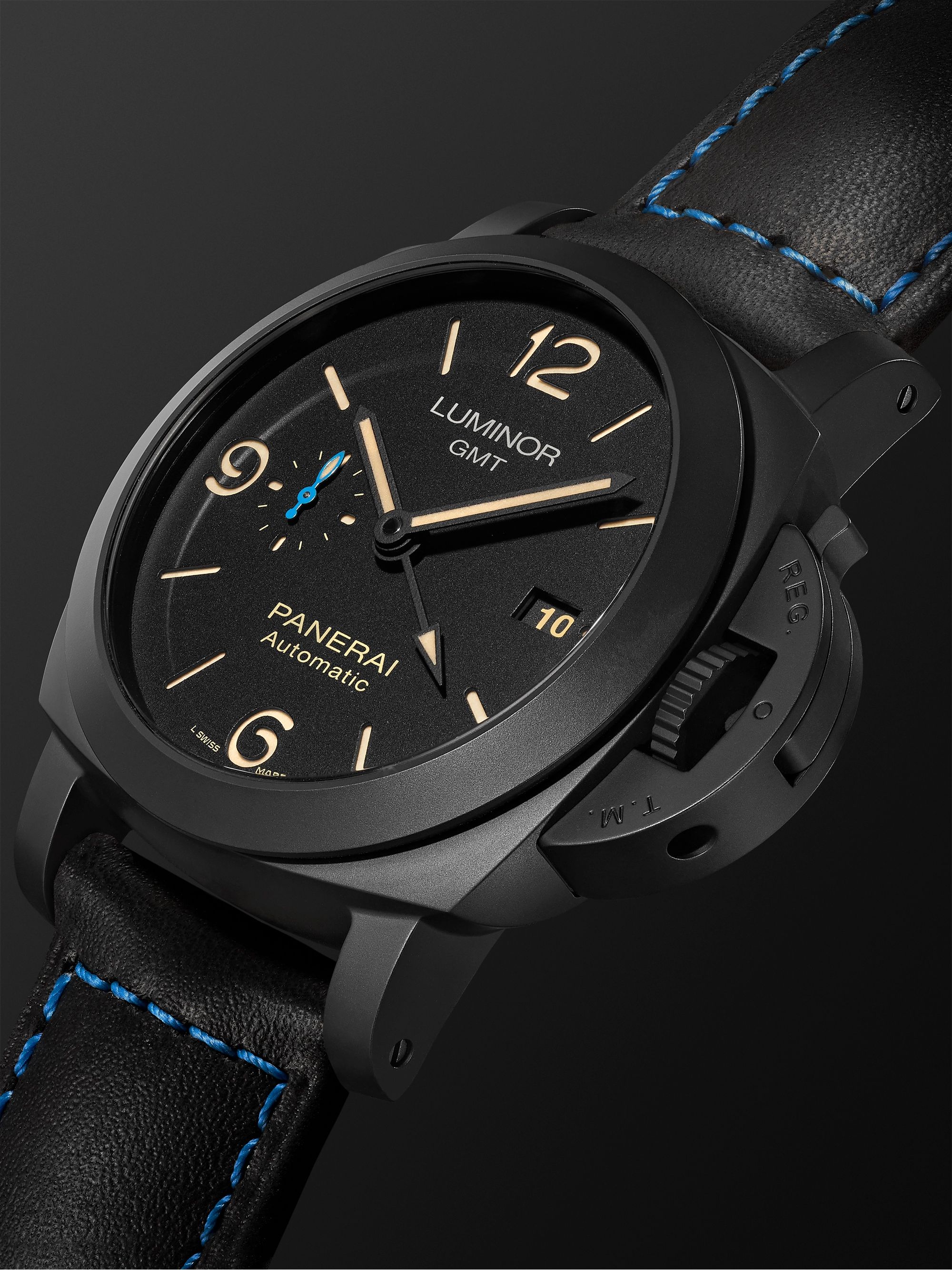 PANERAI Luminor 1950 3 Days GMT Automatic 44mm Ceramic and Leather Watch,  Ref. No. PAM01441 for Men | MR PORTER