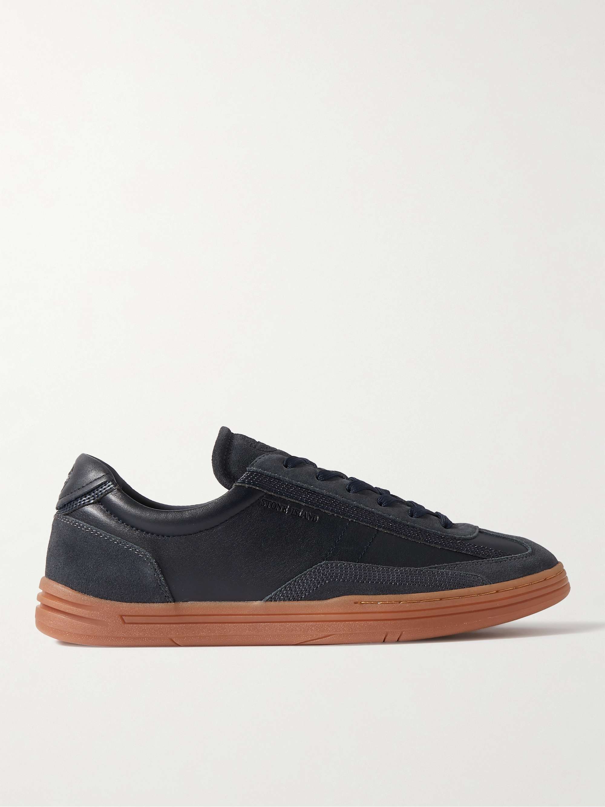 STONE ISLAND Rock Suede-Trimmed Leather Sneakers for Men | MR PORTER