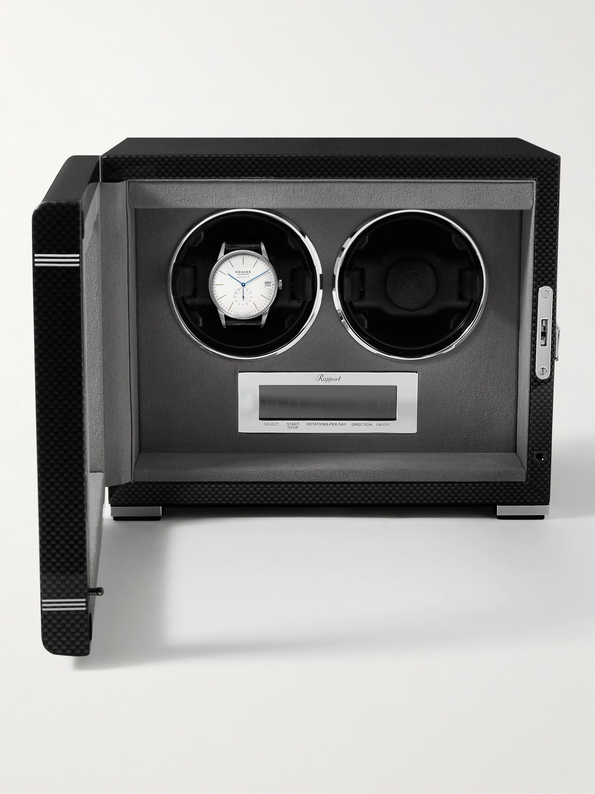RAPPORT LONDON Formula Duo Carbon Fibre Lacquered Cedar and Glass Watch Winder
