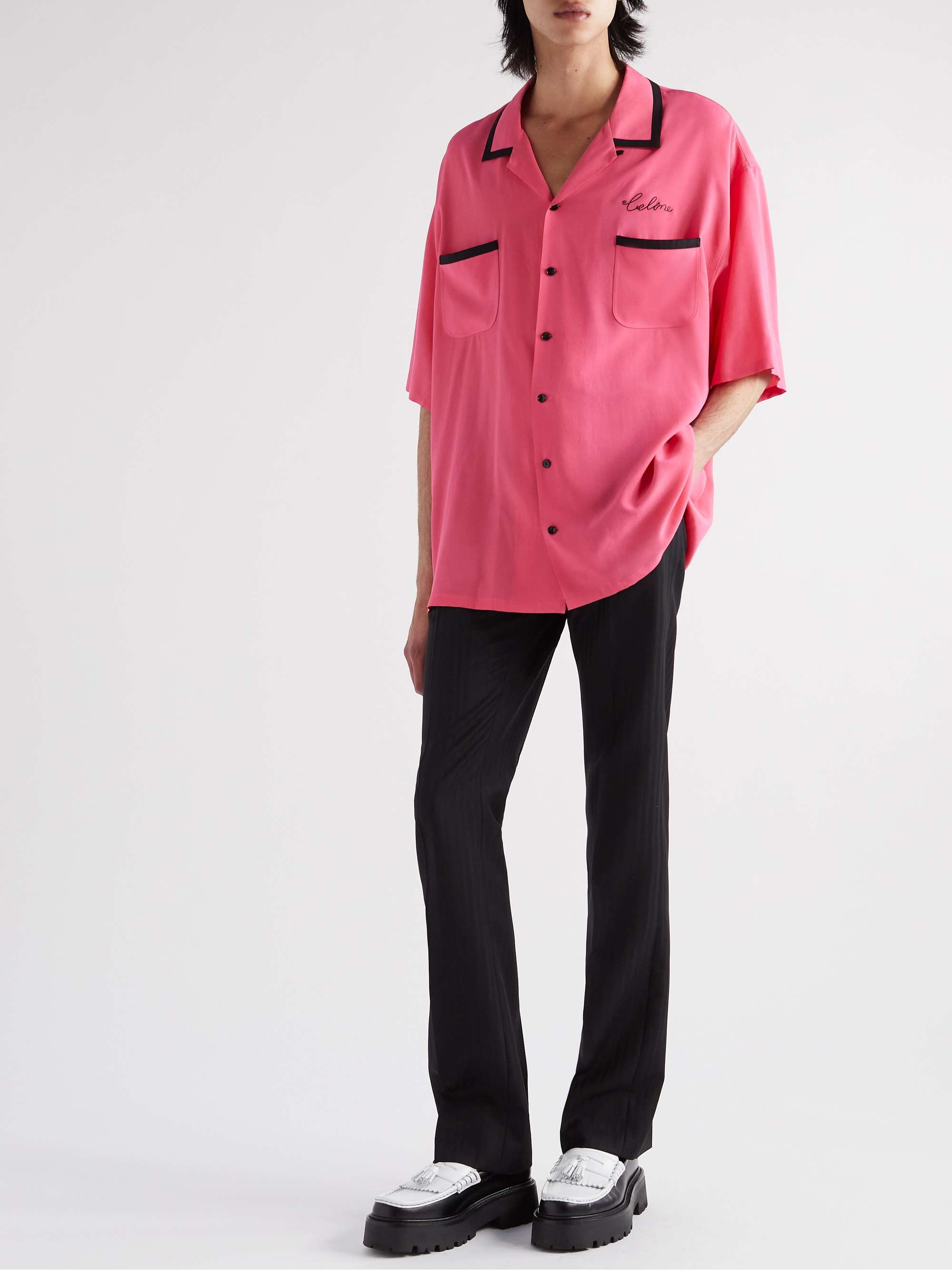 Pink Camp-Collar Logo-Embroidered Twill Shirt | CELINE HOMME | MR PORTER
