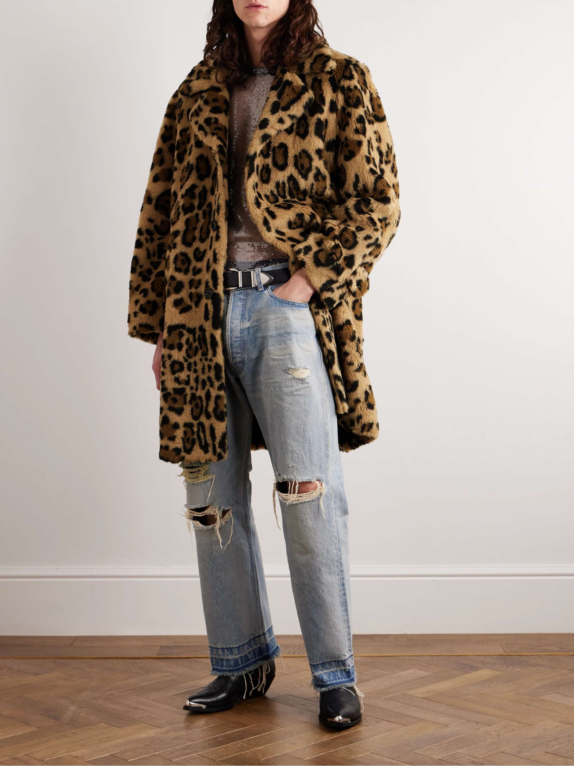 CELINE HOMME Oversized Leopard-Print Alpaca, Wool and Silk-Blend Faux Fur  Coat for Men | MR PORTER