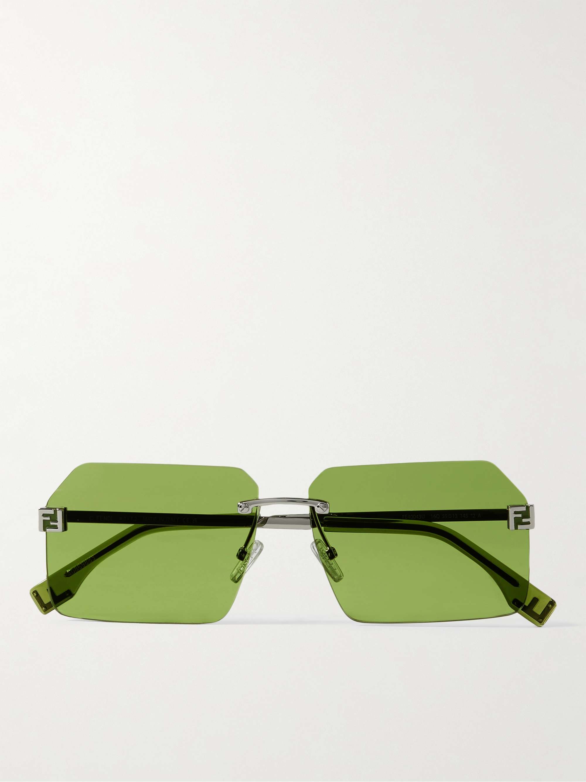 FENDI Rimless Square-Frame Silver-Tone Sunglasses for Men