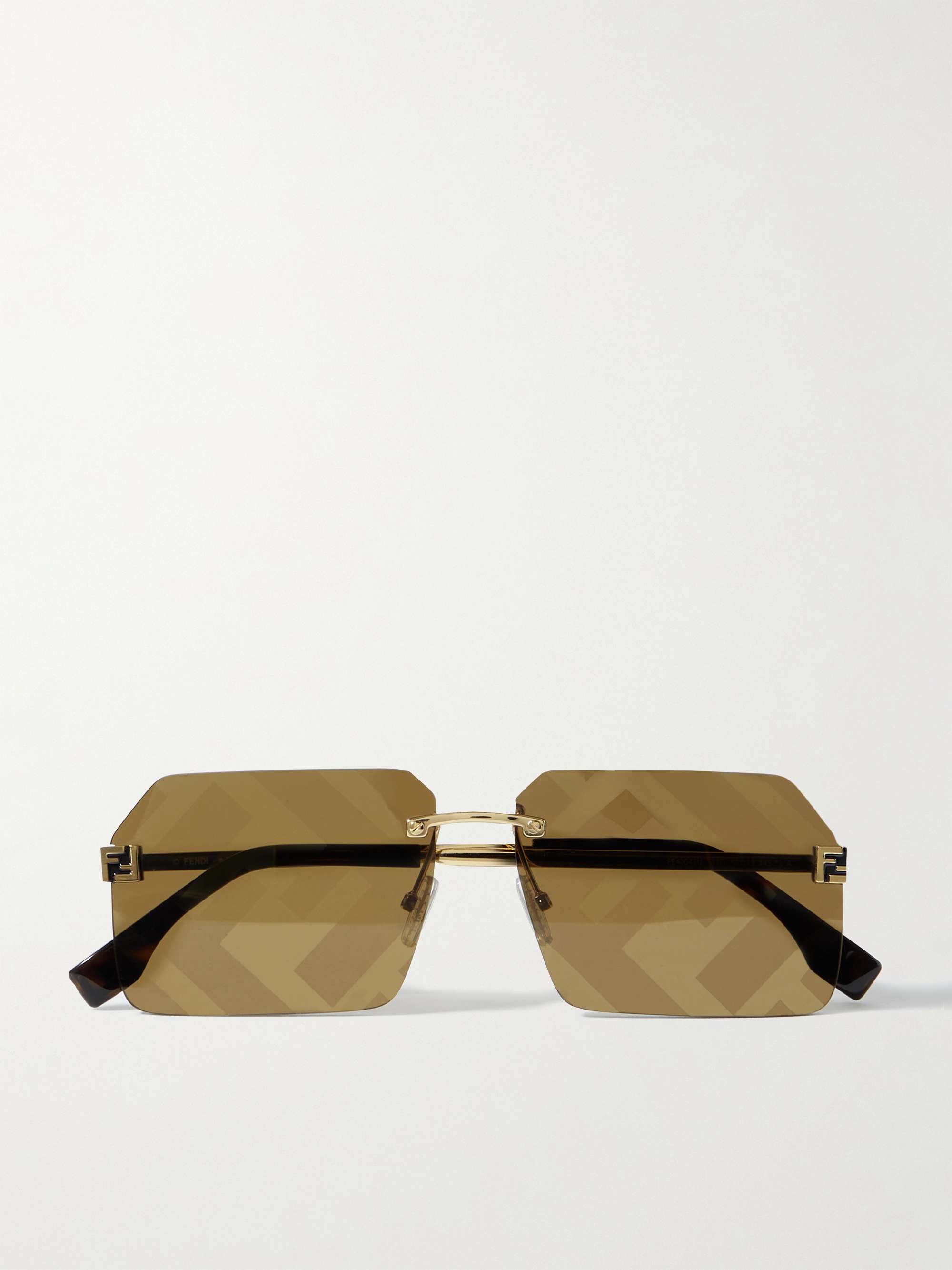 FENDI Rimless Square-Frame Logo-Print Gold-Tone Sunglasses for Men | MR  PORTER
