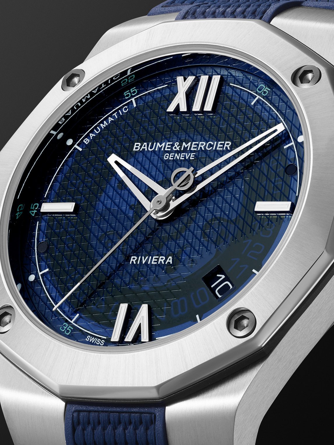 Shop Baume & Mercier Riviera Automatic 42mm Stainless Steel And Rubber Watch, Ref. No. M0a10701 In Blue