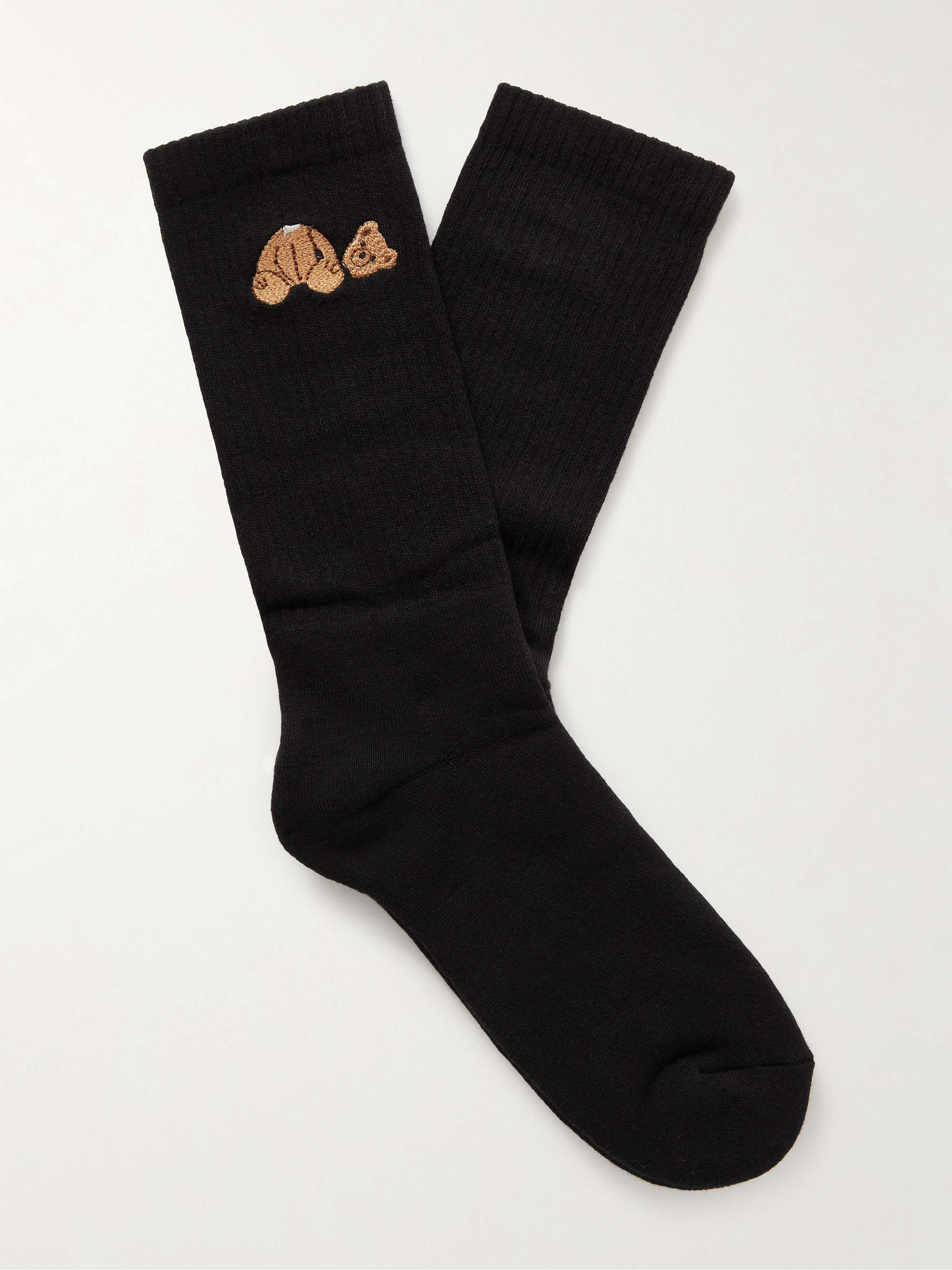 PALM ANGELS Embroidered Ribbed Cotton-Blend Socks for Men | MR PORTER