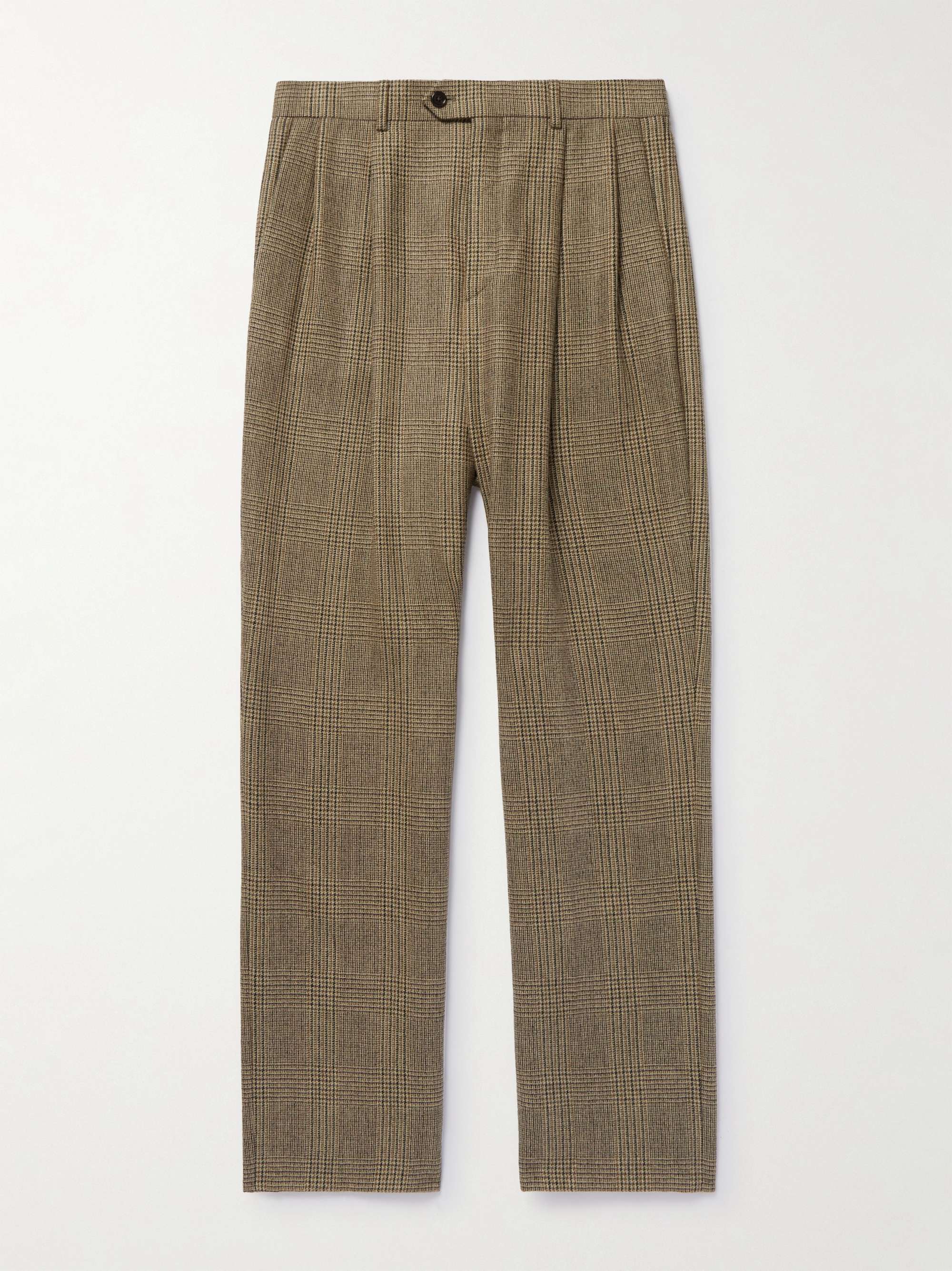 CELINE HOMME Wide-Leg Pleated Prince of Wales Checked Wool Trousers for Men