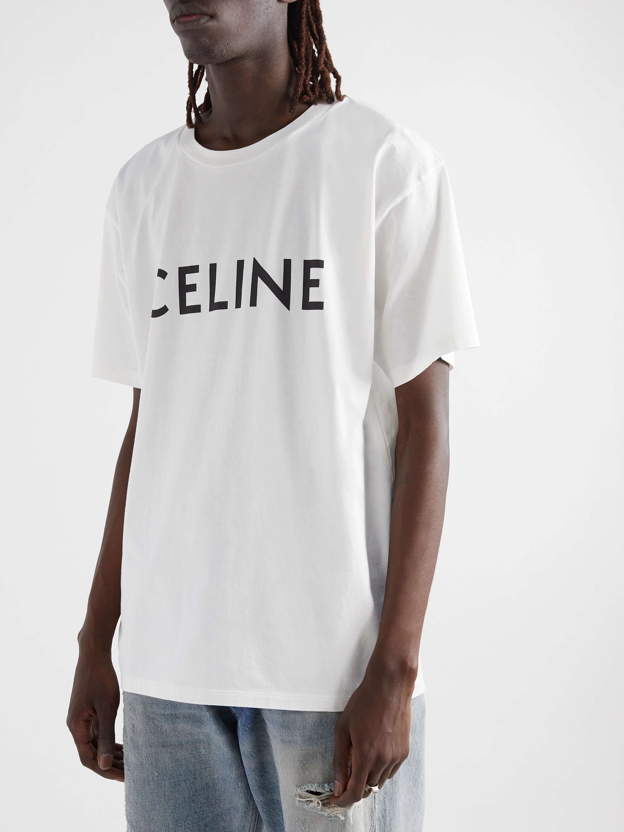 White Logo-Print Cotton-Jersey T-Shirt | CELINE HOMME | MR PORTER