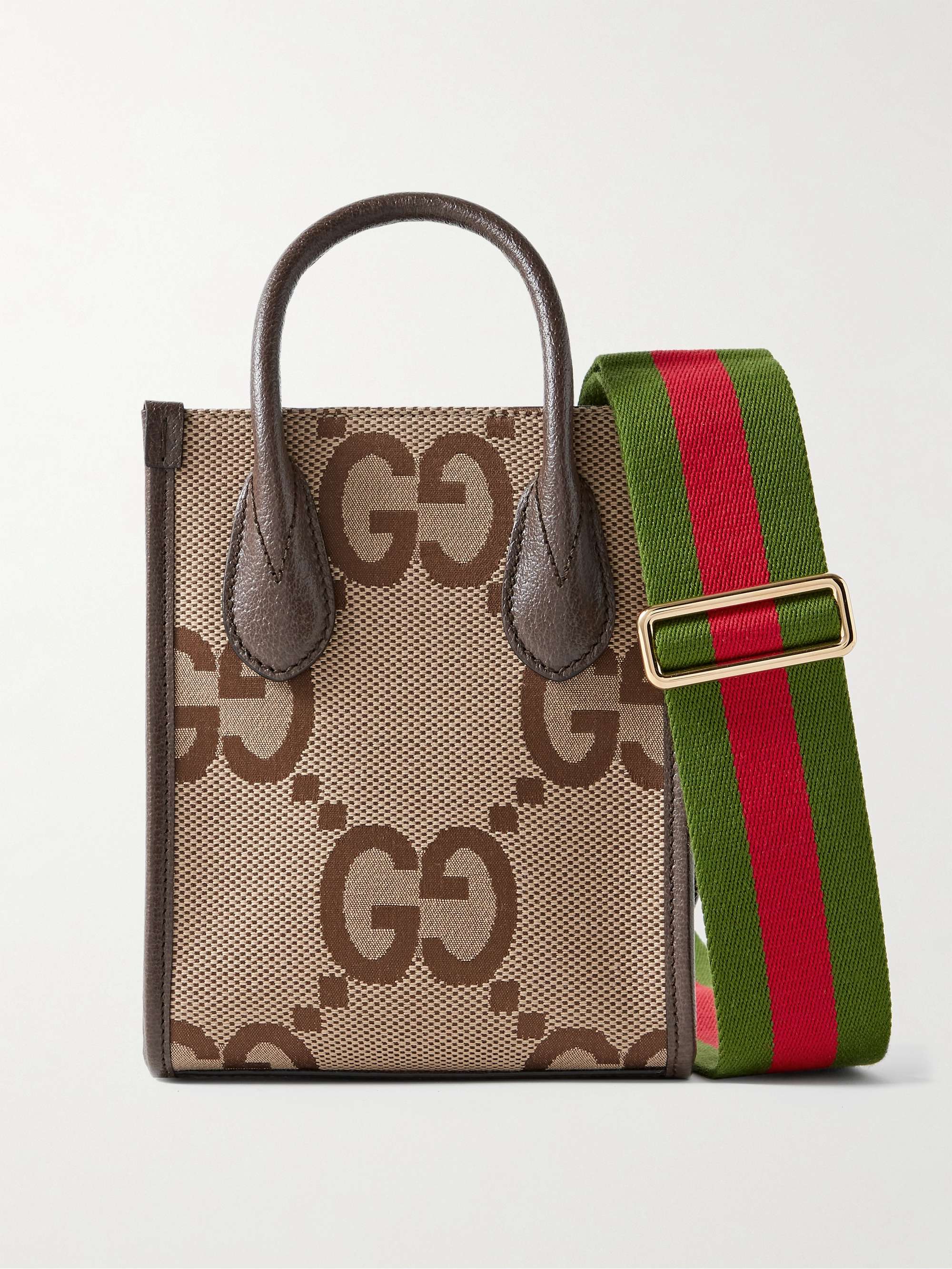 GUCCI Mini Full-Grain Leather-Trimmed Monogrammed Canvas Tote Bag for Men