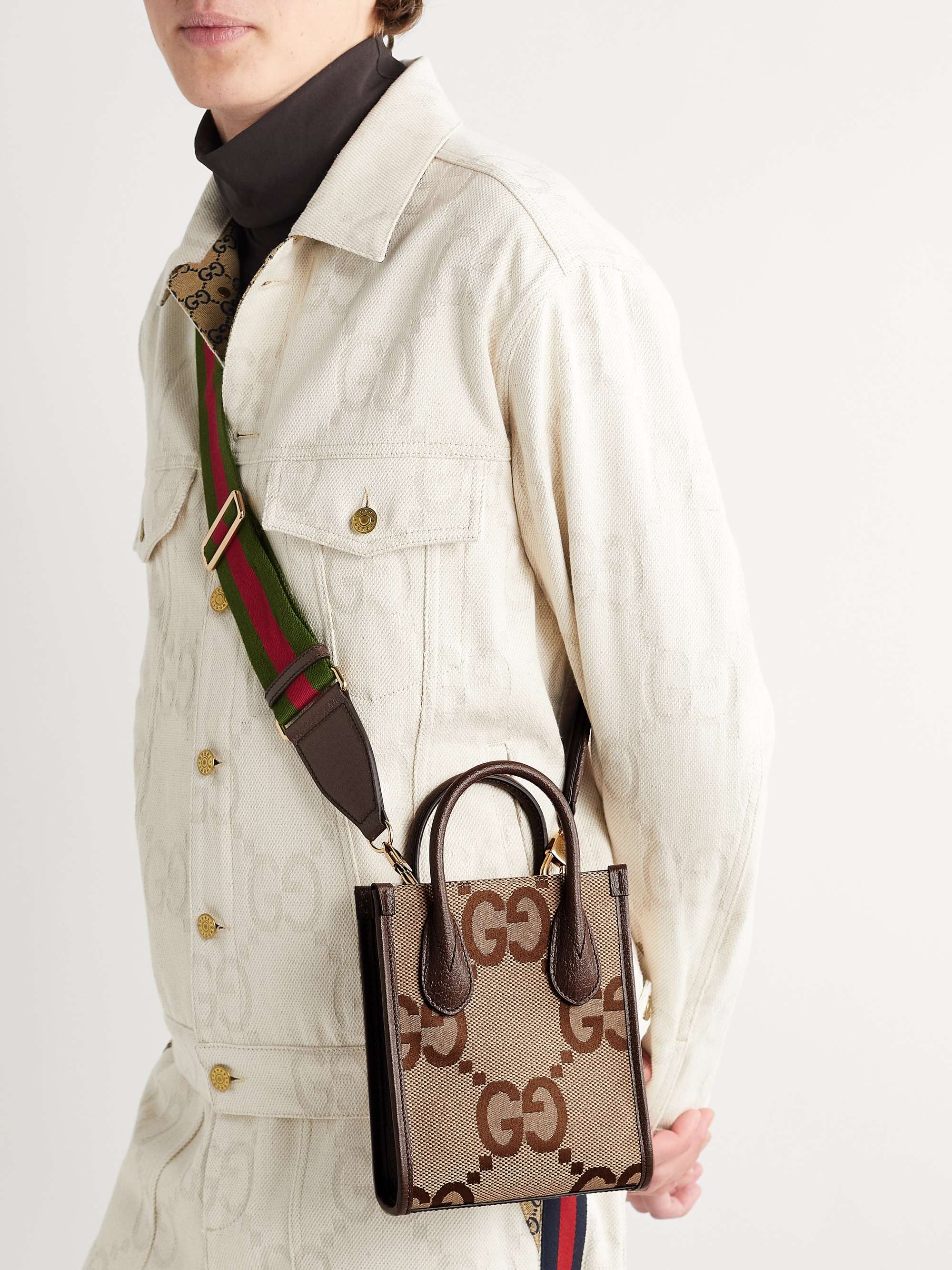 GUCCI Mini Full-Grain Leather-Trimmed Monogrammed Canvas Tote Bag for Men |  MR PORTER