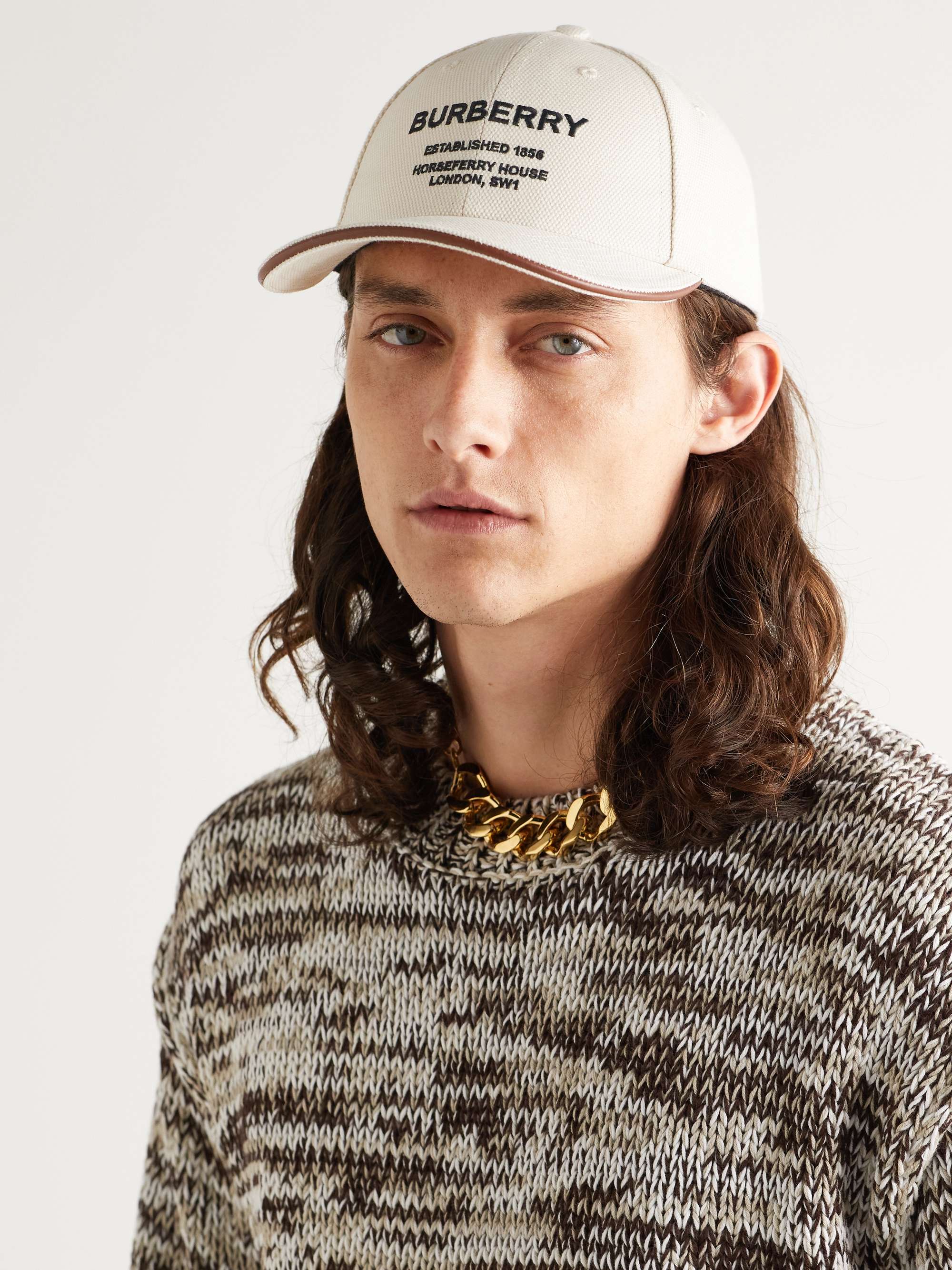 BURBERRY Logo-Embroidered Leather-Trimmed Cotton-Canvas Baseball Cap for  Men | MR PORTER