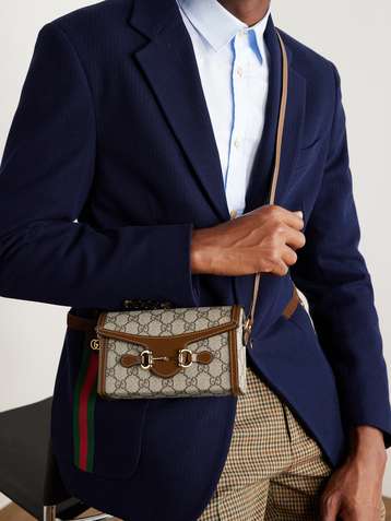 GUCCI Ophidia mini webbing-trimmed textured-leather and printed  coated-canvas shoulder bag