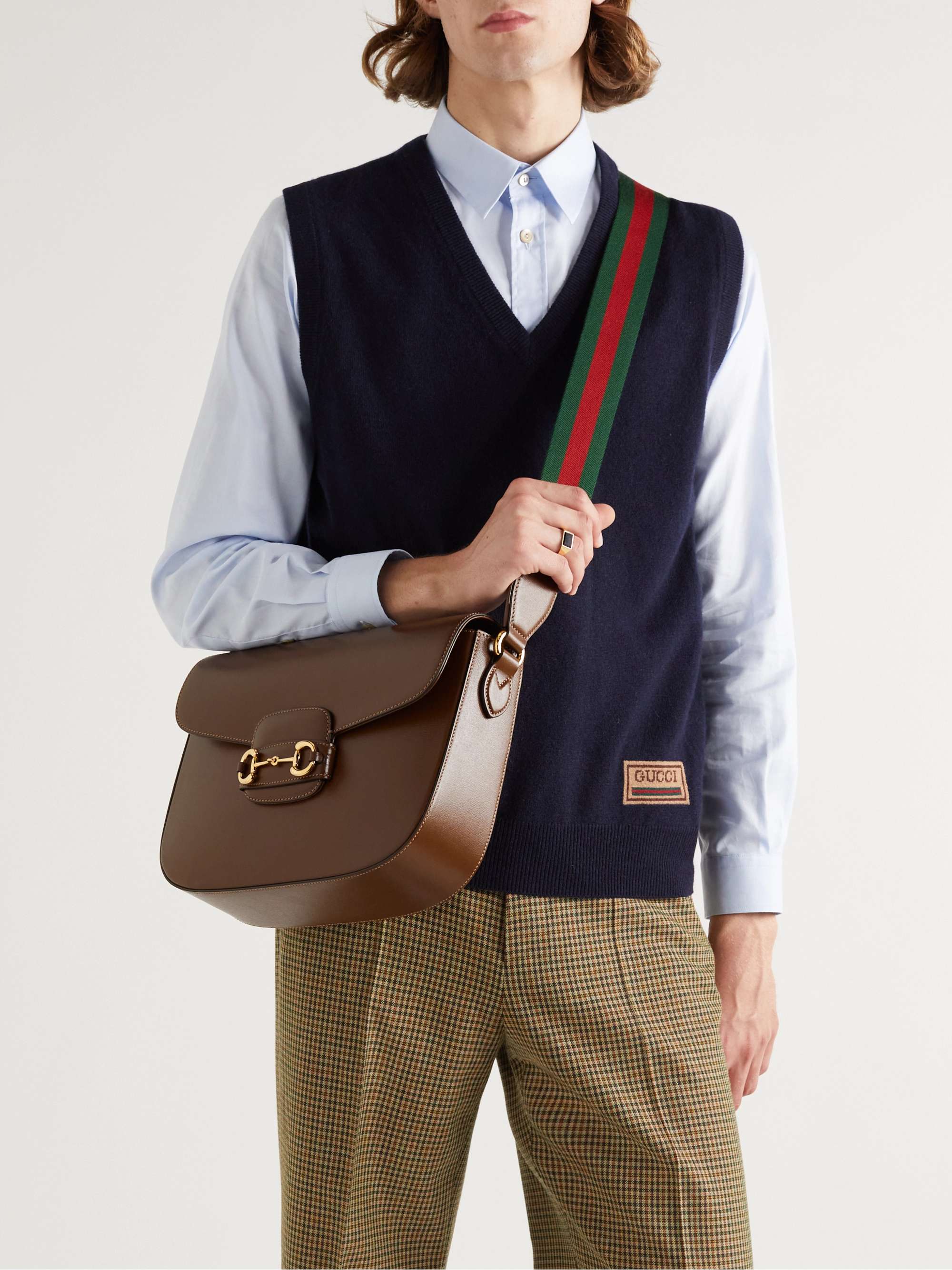 GUCCI Horsebit-Detailed Cross-Grain Leather Messenger Bag for Men | MR  PORTER