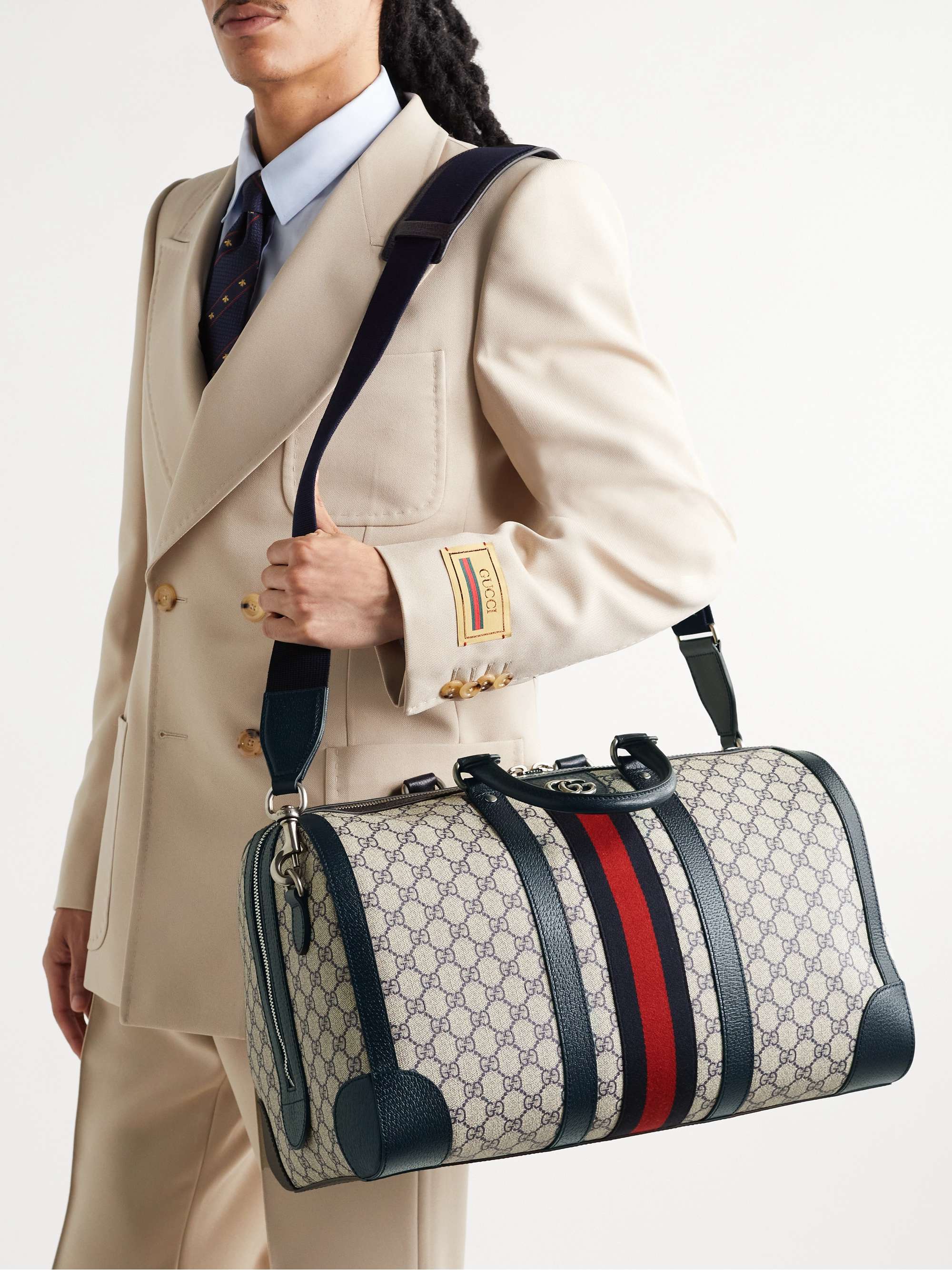 GUCCI Savoy Leather- and Webbing-Trimmed Monogrammed Supreme Coated-Canvas  Duffle Bag for Men | MR PORTER