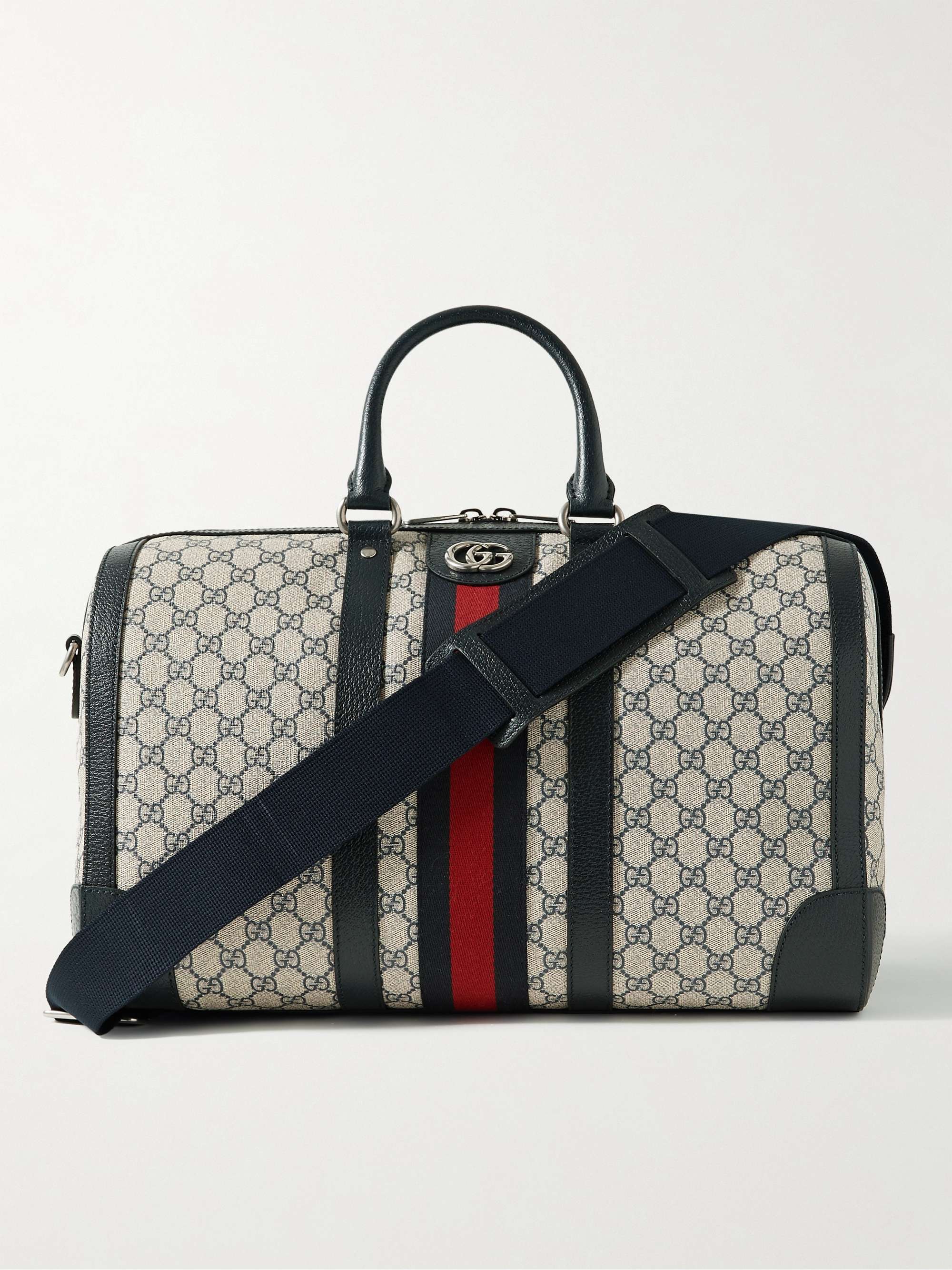 GUCCI Savoy Leather- and Webbing-Trimmed Monogrammed Supreme Coated-Canvas  Duffle Bag for Men | MR PORTER