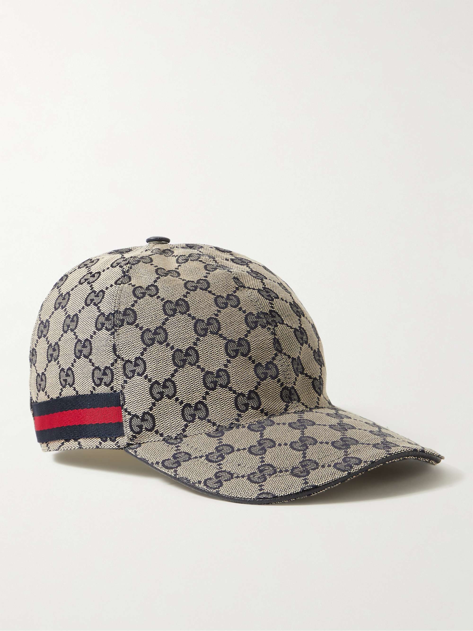 قبعة بيسبول من الكنفا بطبعة شعار العلامة مع حاشية من القماش المضلّع من GUCCI  | مستر بورتر