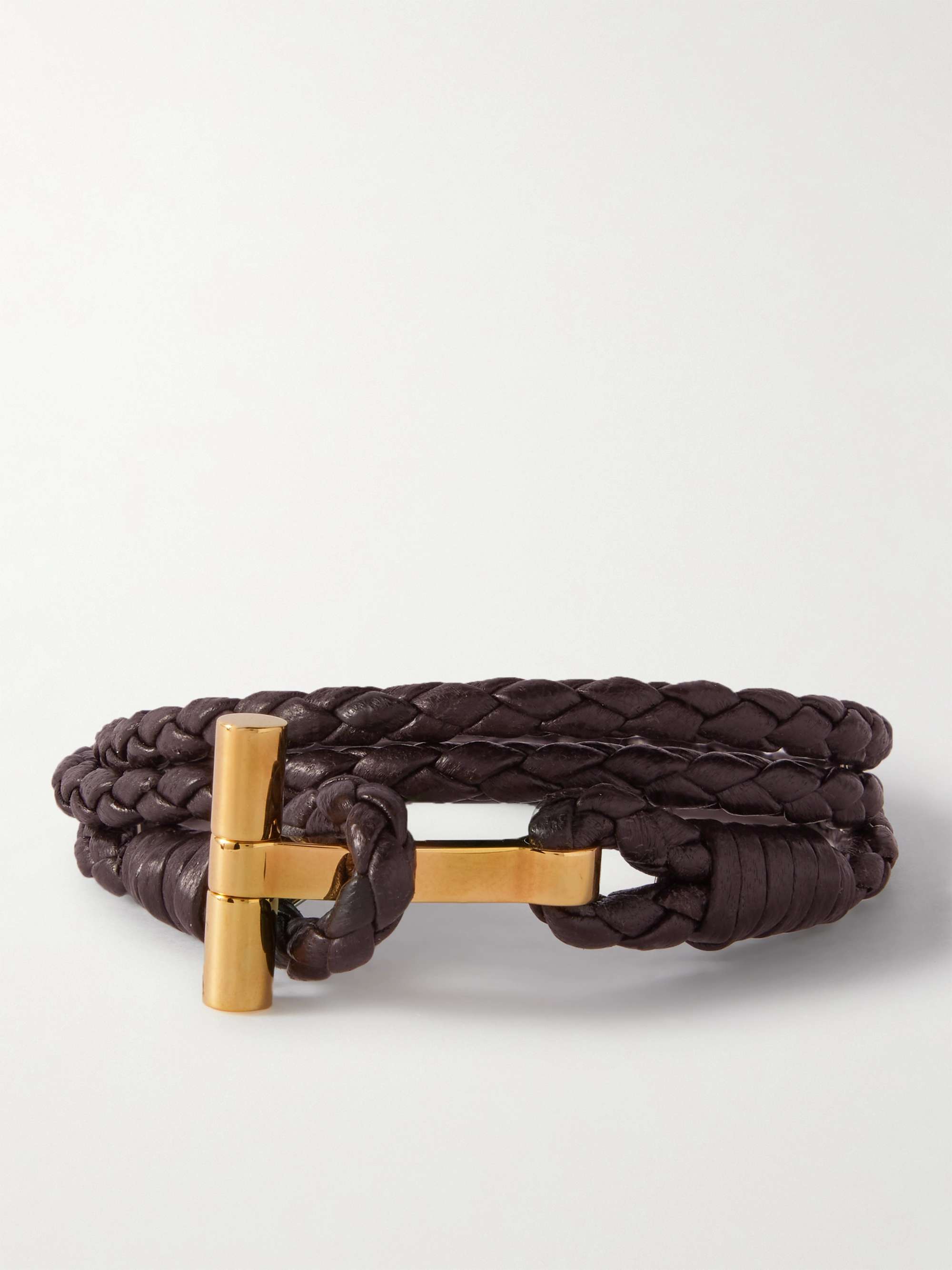 TOM FORD Woven Leather and Gold-Plated Wrap Bracelet | MR PORTER