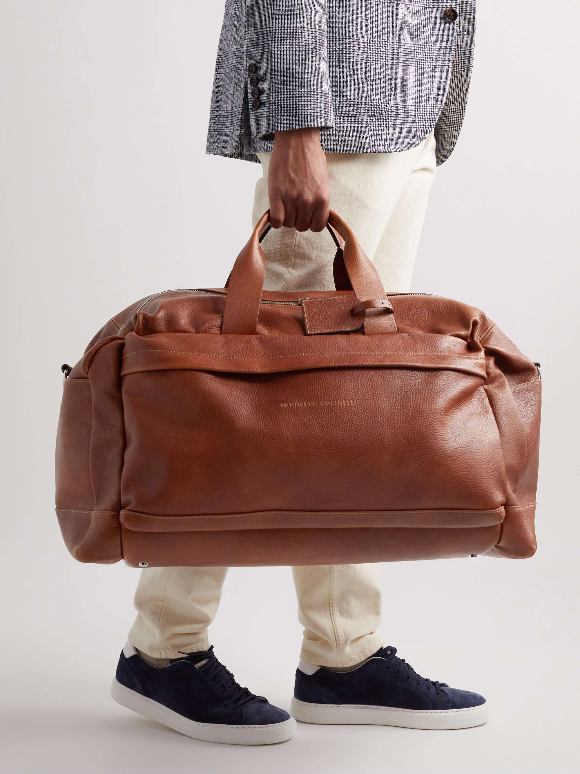 BRUNELLO CUCINELLI Logo-Print Full-Grain Leather Duffle Bag for Men | MR  PORTER