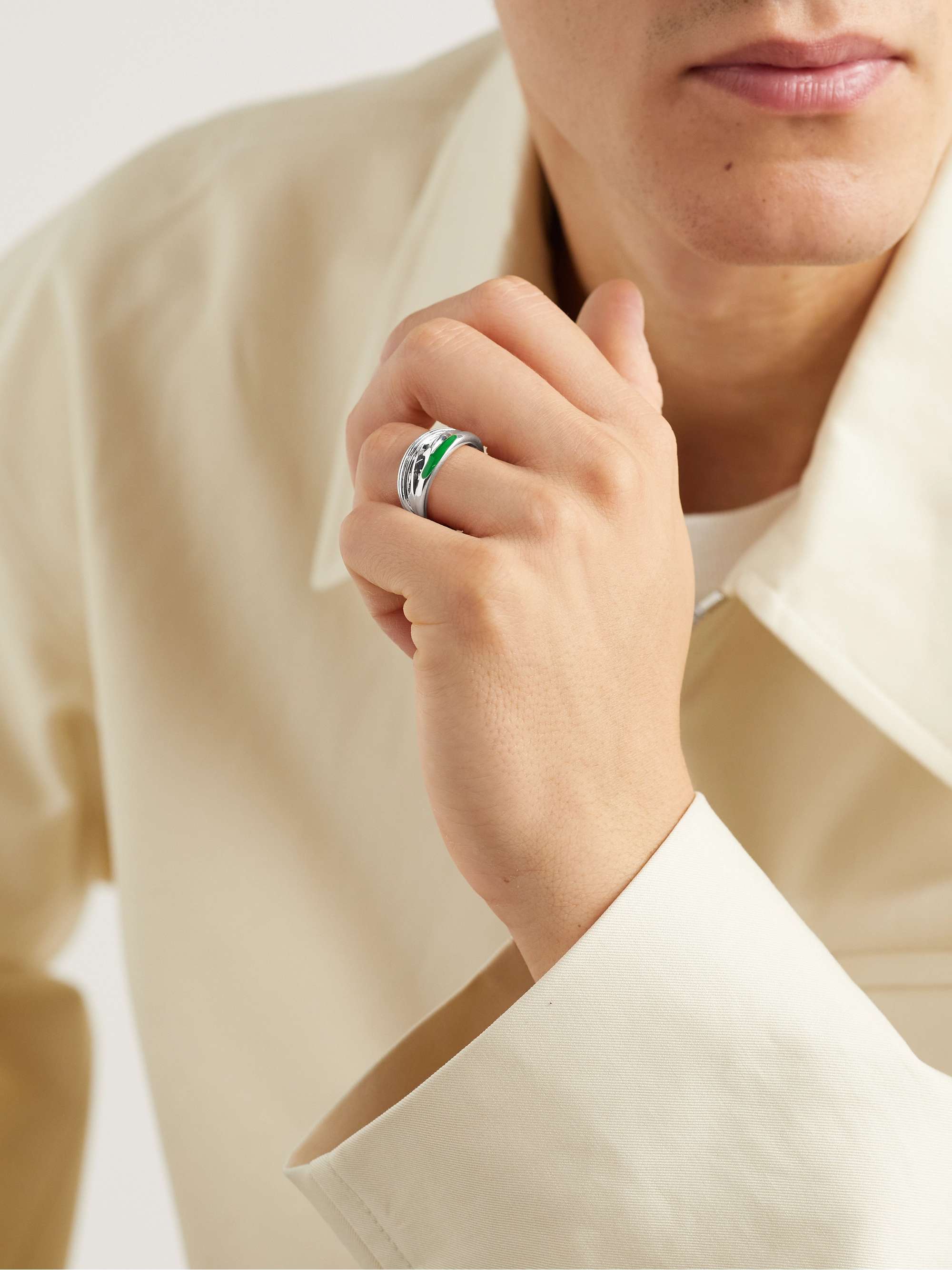 BOTTEGA VENETA Silver Enamel Ring for Men | MR PORTER