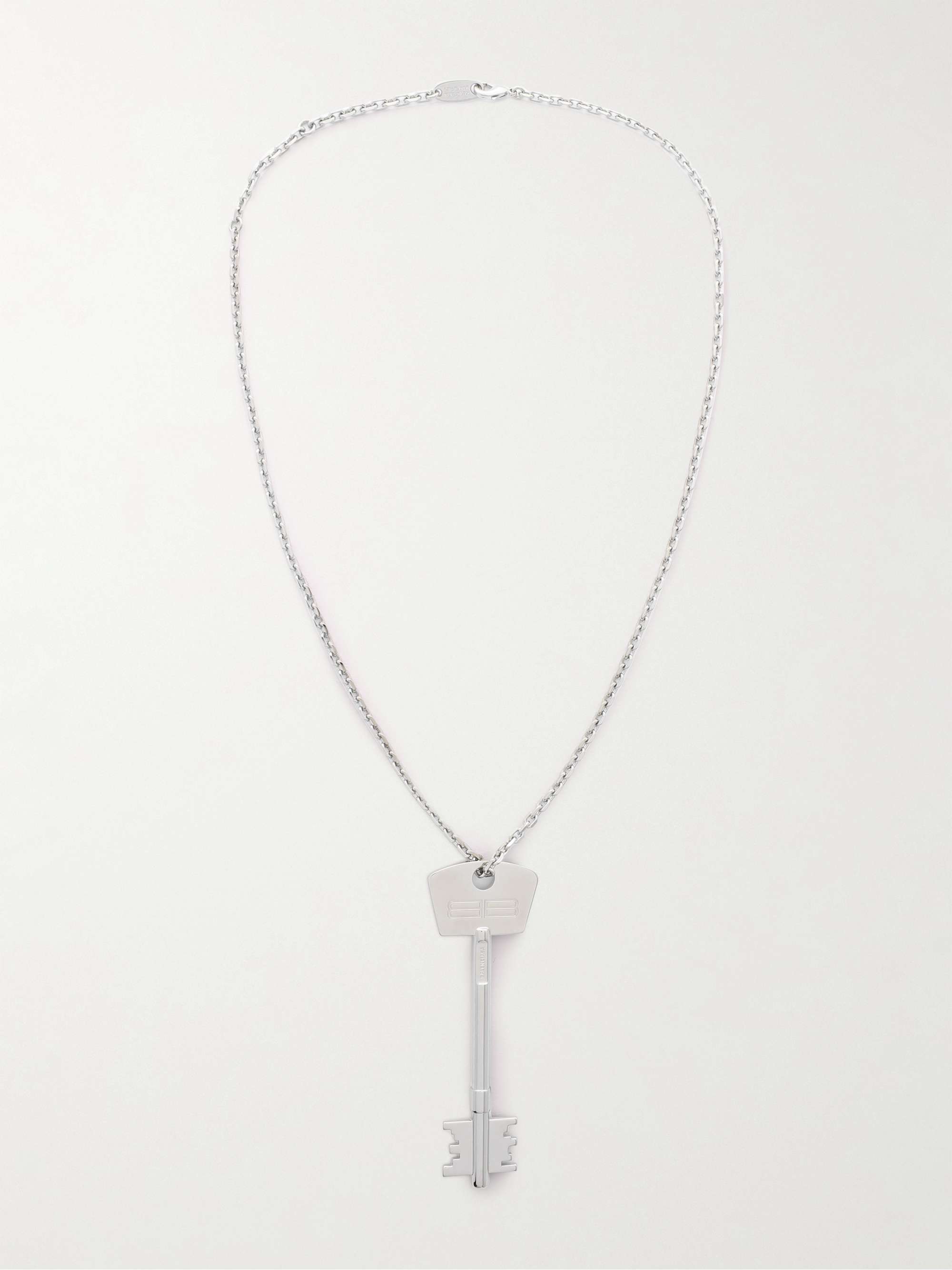 BALENCIAGA Engraved Silver-Tone Pendant Necklace | MR PORTER