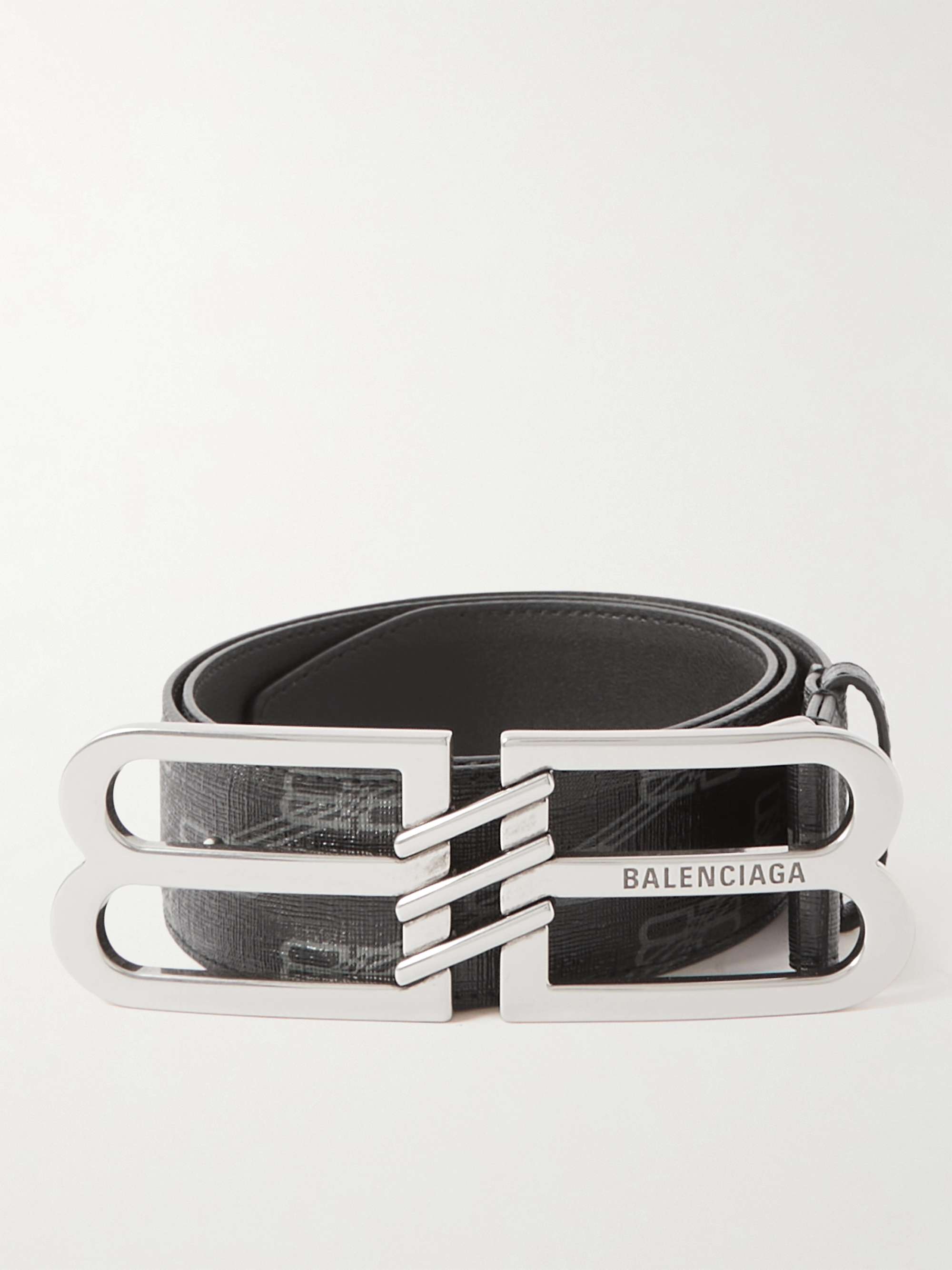 BALENCIAGA 4cm Logo-Embellished Monogrammed Coated-Canvas Belt | MR PORTER