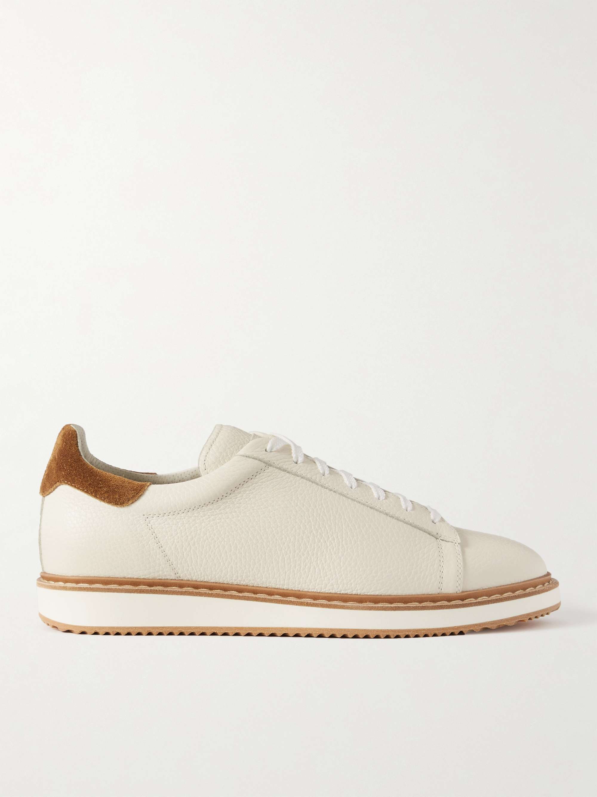 Brunello Cucinelli Suede-Trimmed Full-Grain Leather Sneakers - Men - White Suede Shoes - EU 42.5