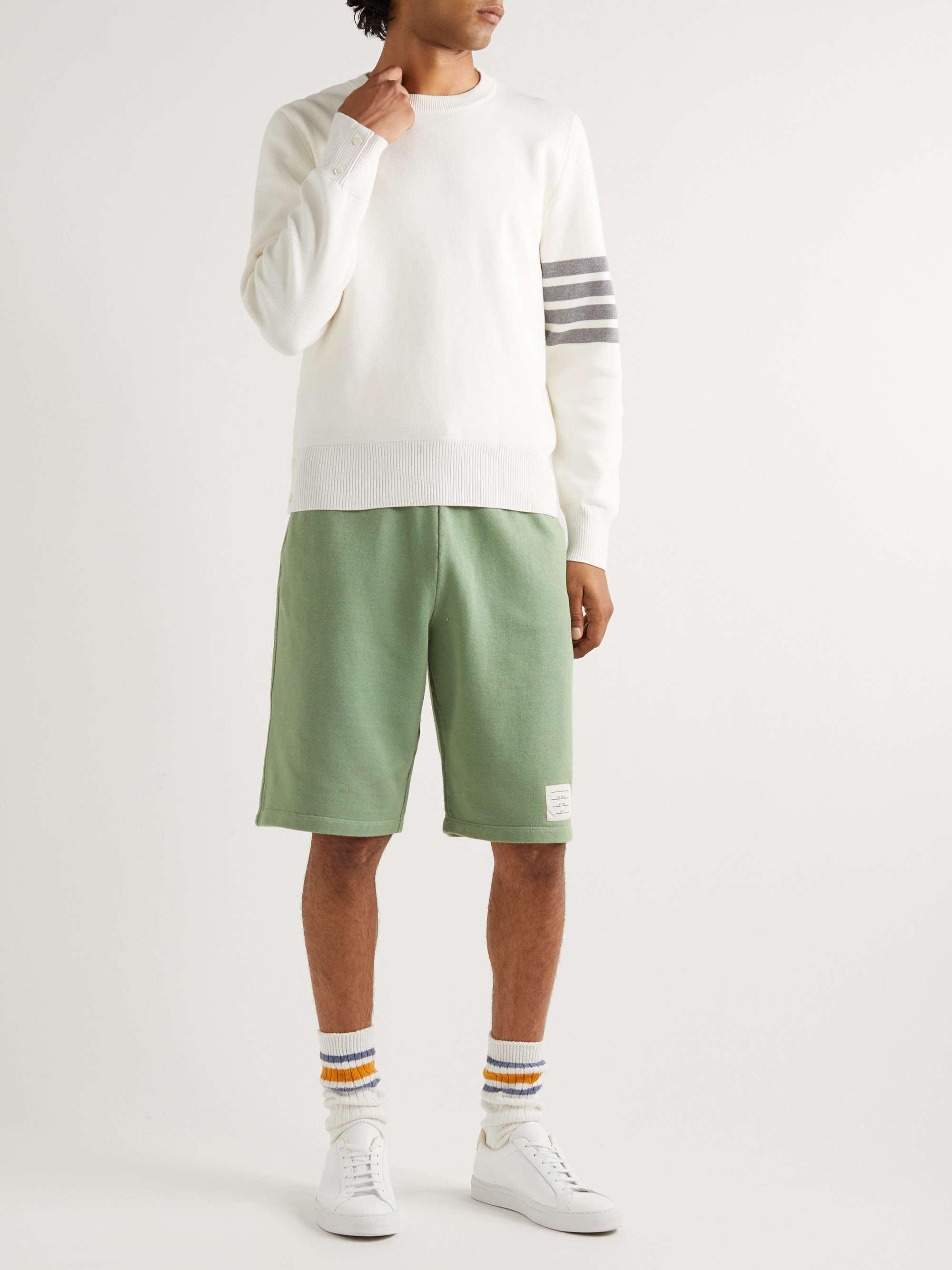 THOM BROWNE Garment Dyed Wide-Leg Loopback Cotton-Jersey Shorts for Men ...