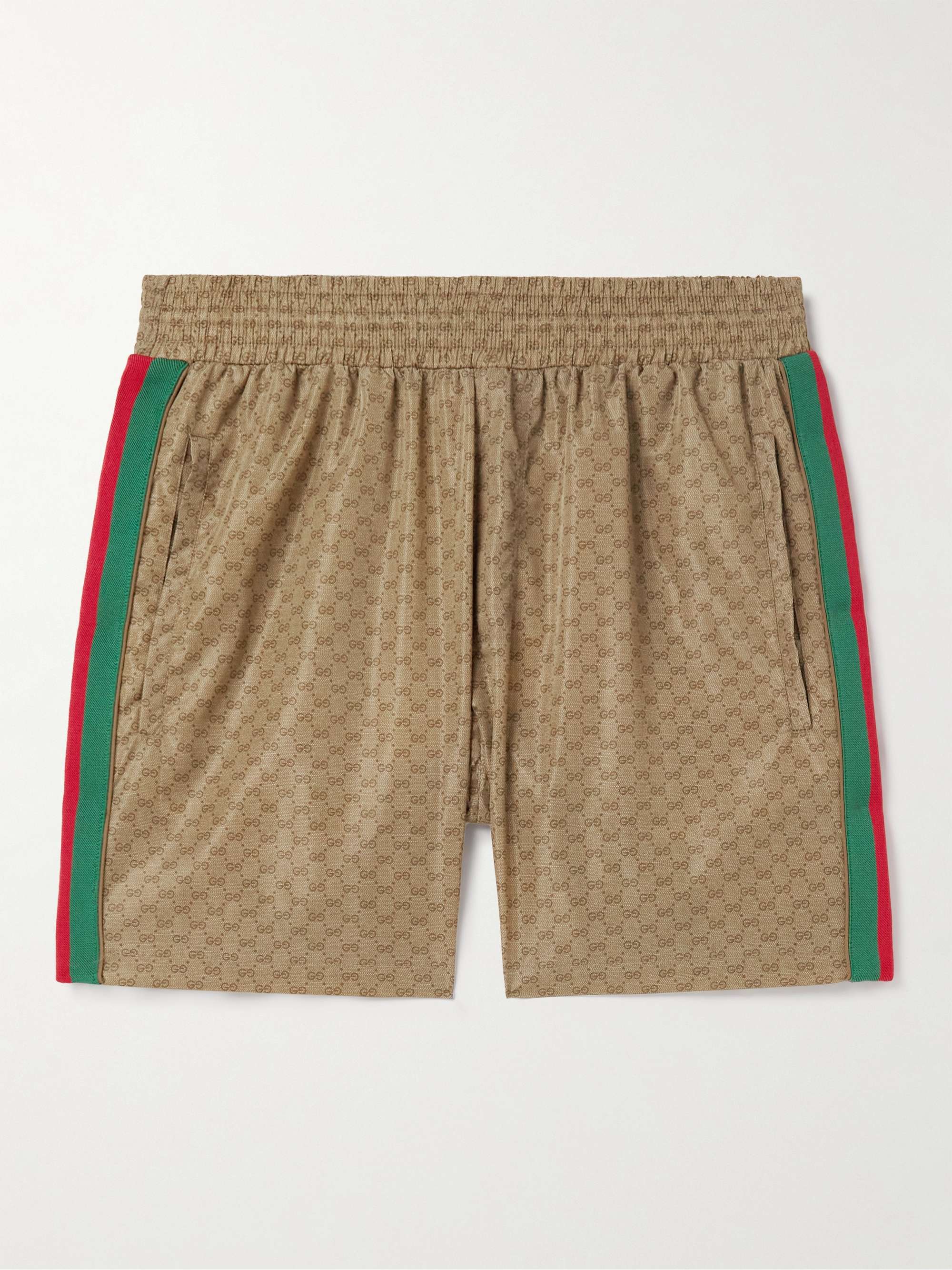 GUCCI Slim-Fit Mid-Length Logo-Print Striped Swim Shorts | MR PORTER