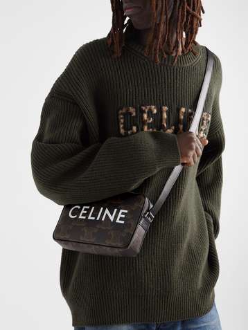 Celine Logo Printed Medium Messenger Bag in Black for Men