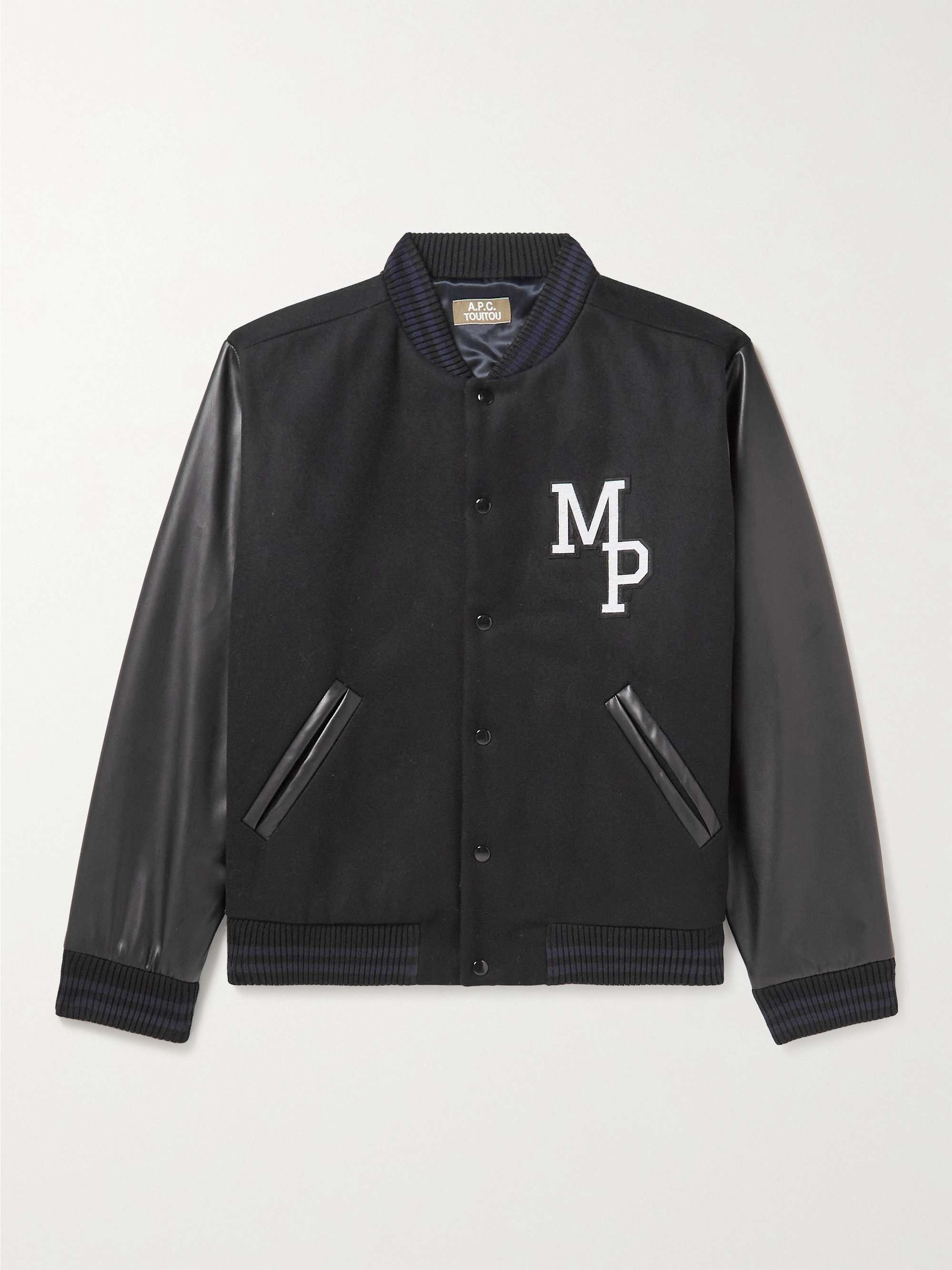 A.P.C. Appliquéd Wool-Blend Felt and Faux Leather Bomber Jacket for Men |  MR PORTER