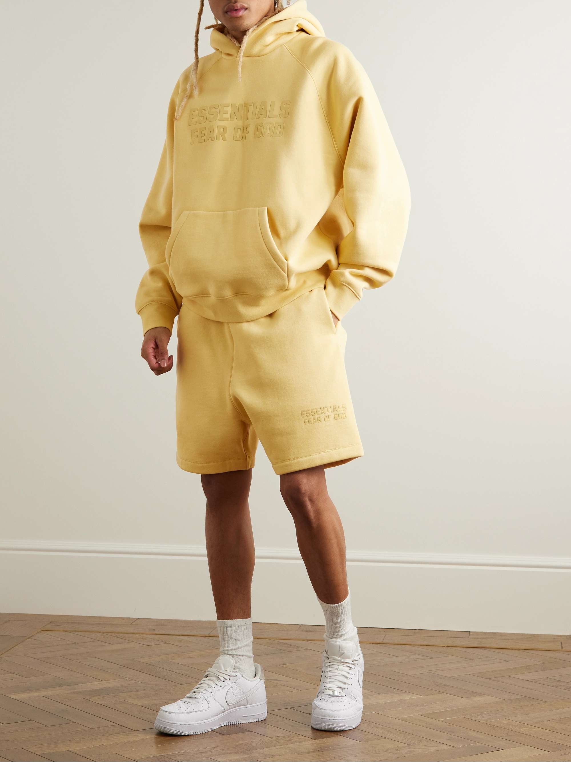 FEAR OF GOD ESSENTIALS Logo-Appliquéd Wide-Leg Cotton-Blend Jersey  Drawstring Shorts for Men | MR PORTER