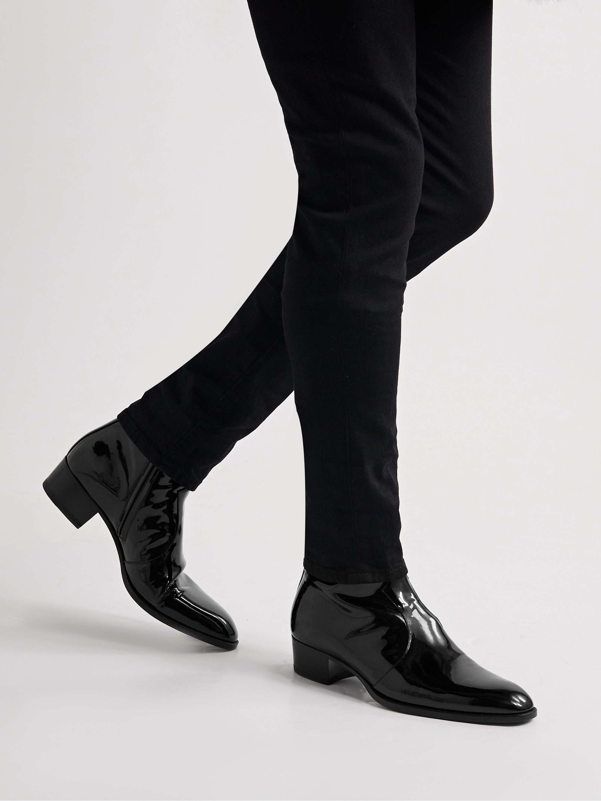 SAINT LAURENT Wyatt Patent-Leather Boots for Men | MR PORTER
