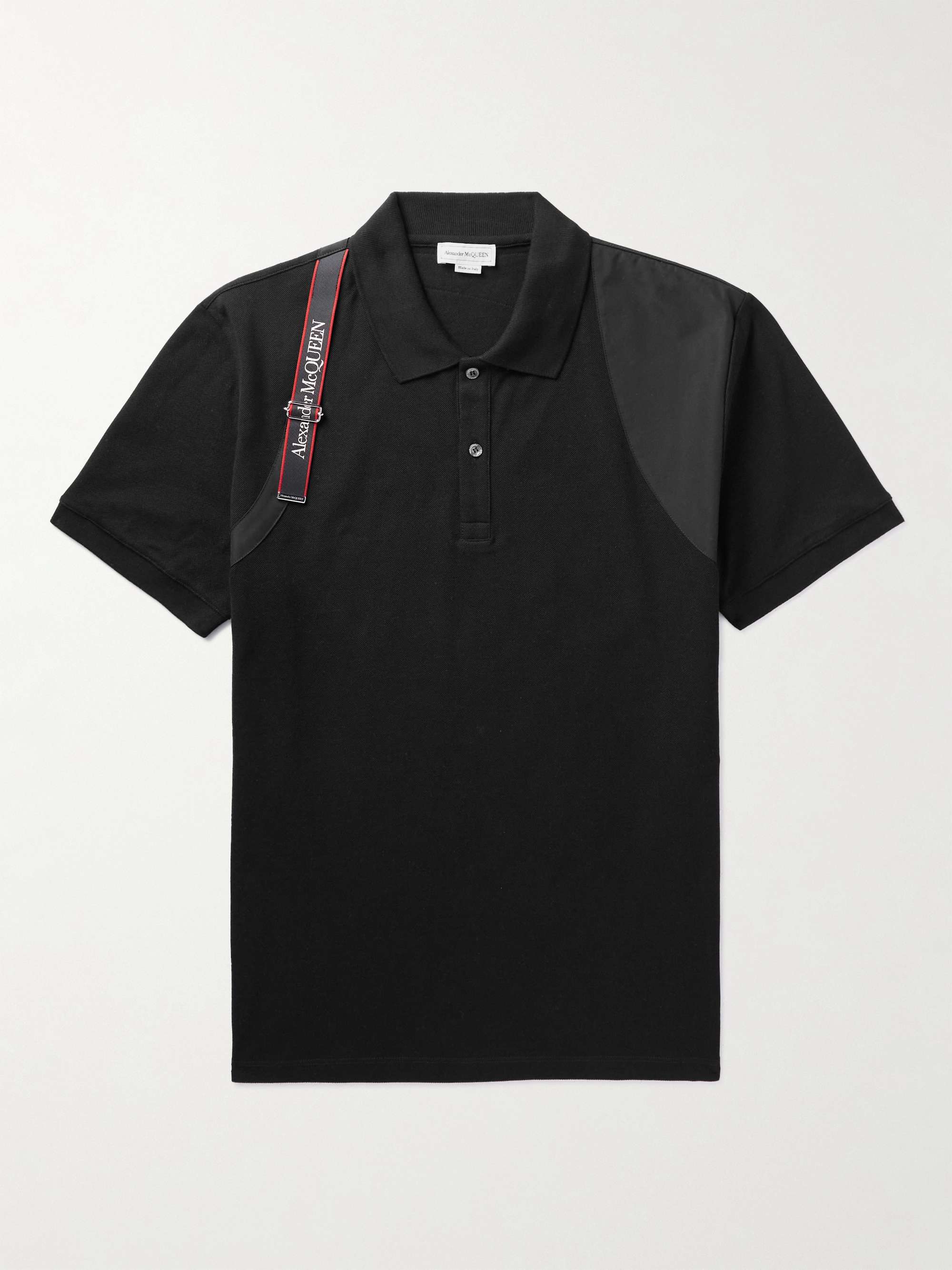 ALEXANDER MCQUEEN Harness-Detailed Poplin-Trimmed Cotton-Piqué Polo Shirt |  MR PORTER