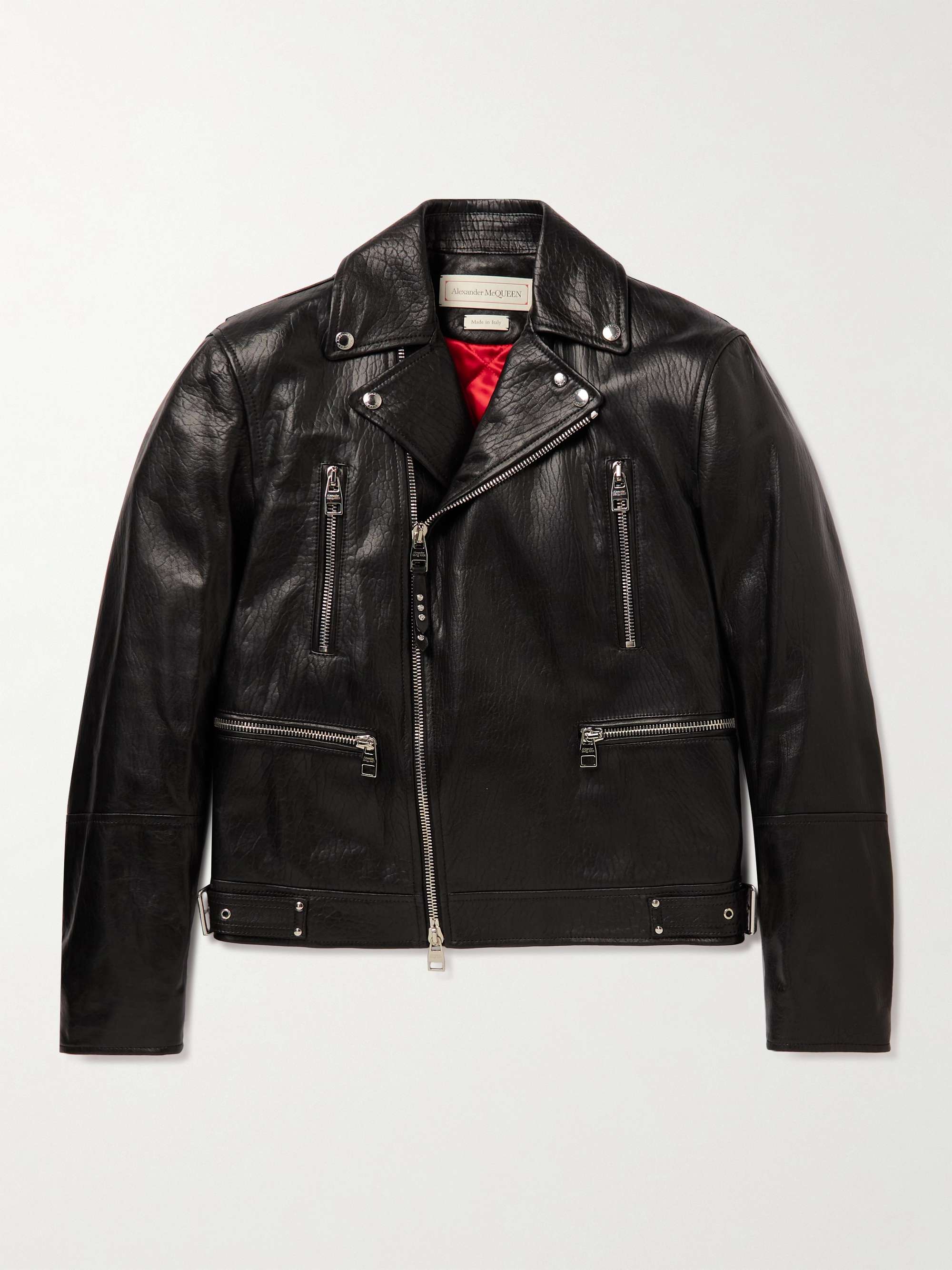 ALEXANDER MCQUEEN Slim-Fit Zip-Detailed Leather Biker Jacket for Men ...