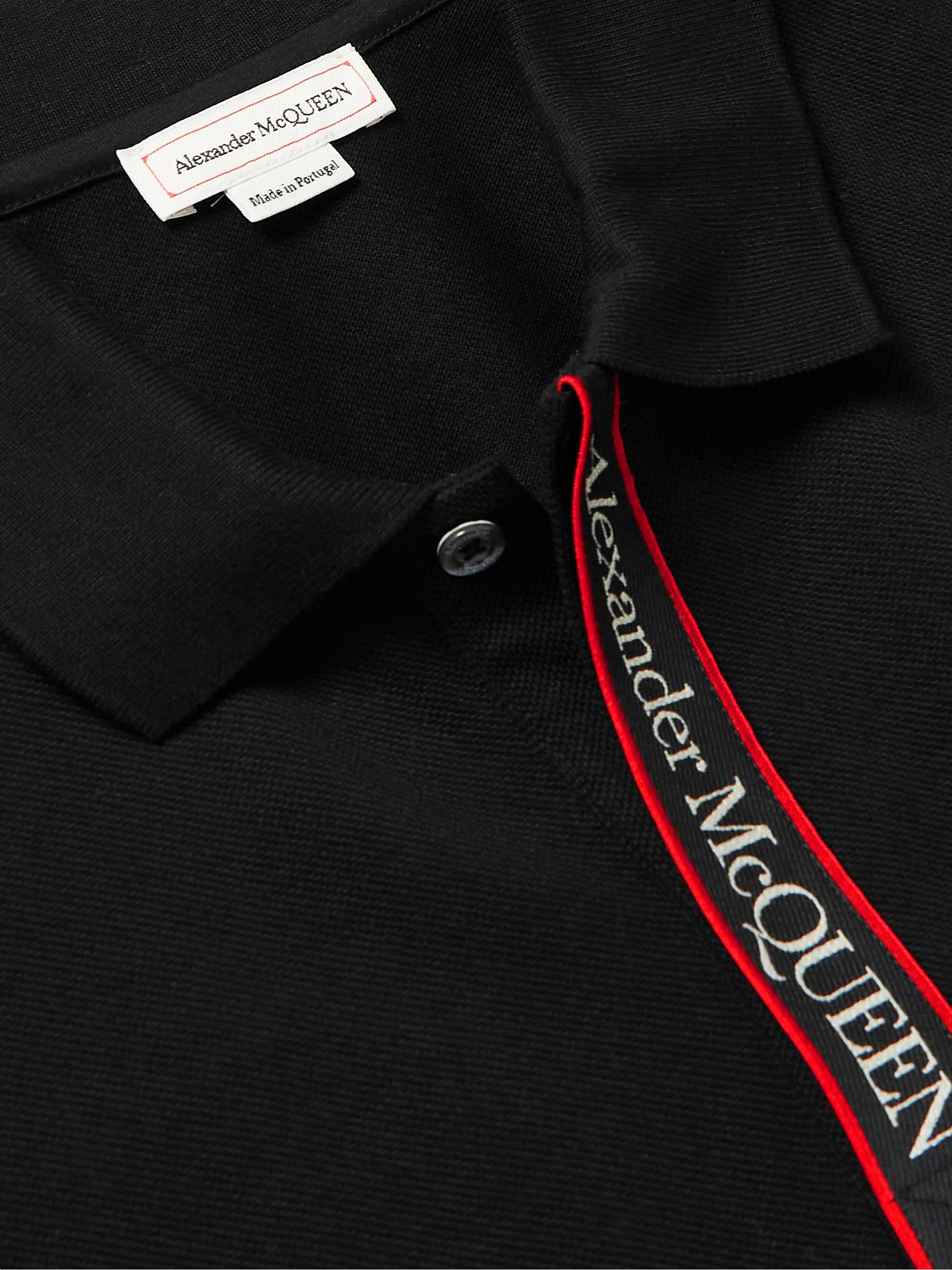 Black Logo-Jacquard Webbing-Trimmed Cotton-Piqué Polo Shirt | ALEXANDER  MCQUEEN | MR PORTER