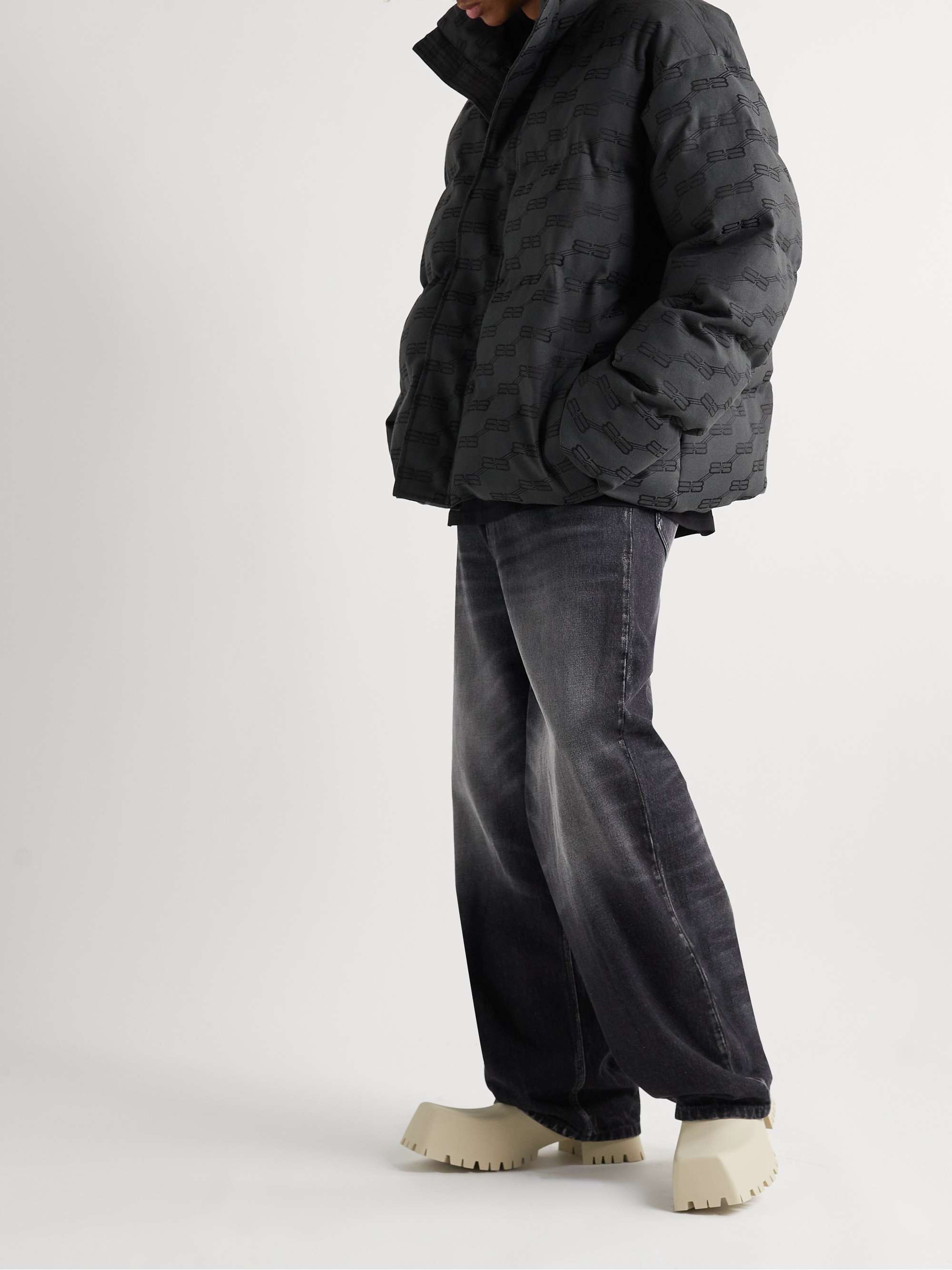Balenciaga Men's Bb Monogram Puffer Jacket - Black - Size 38