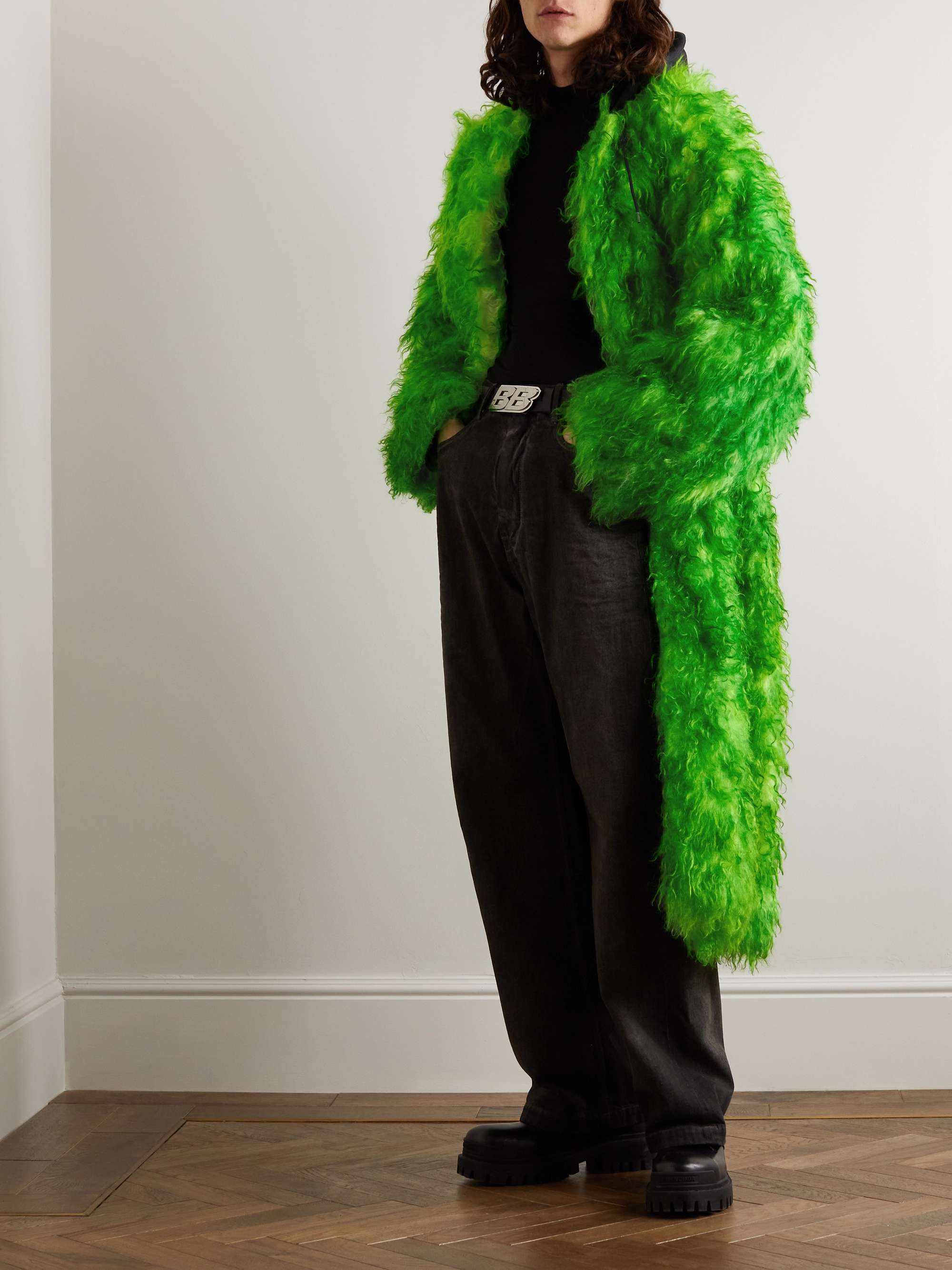 Green Oversized Jersey-Trimmed Mohair and Cotton-Blend Faux Fur Coat |  BALENCIAGA | MR PORTER