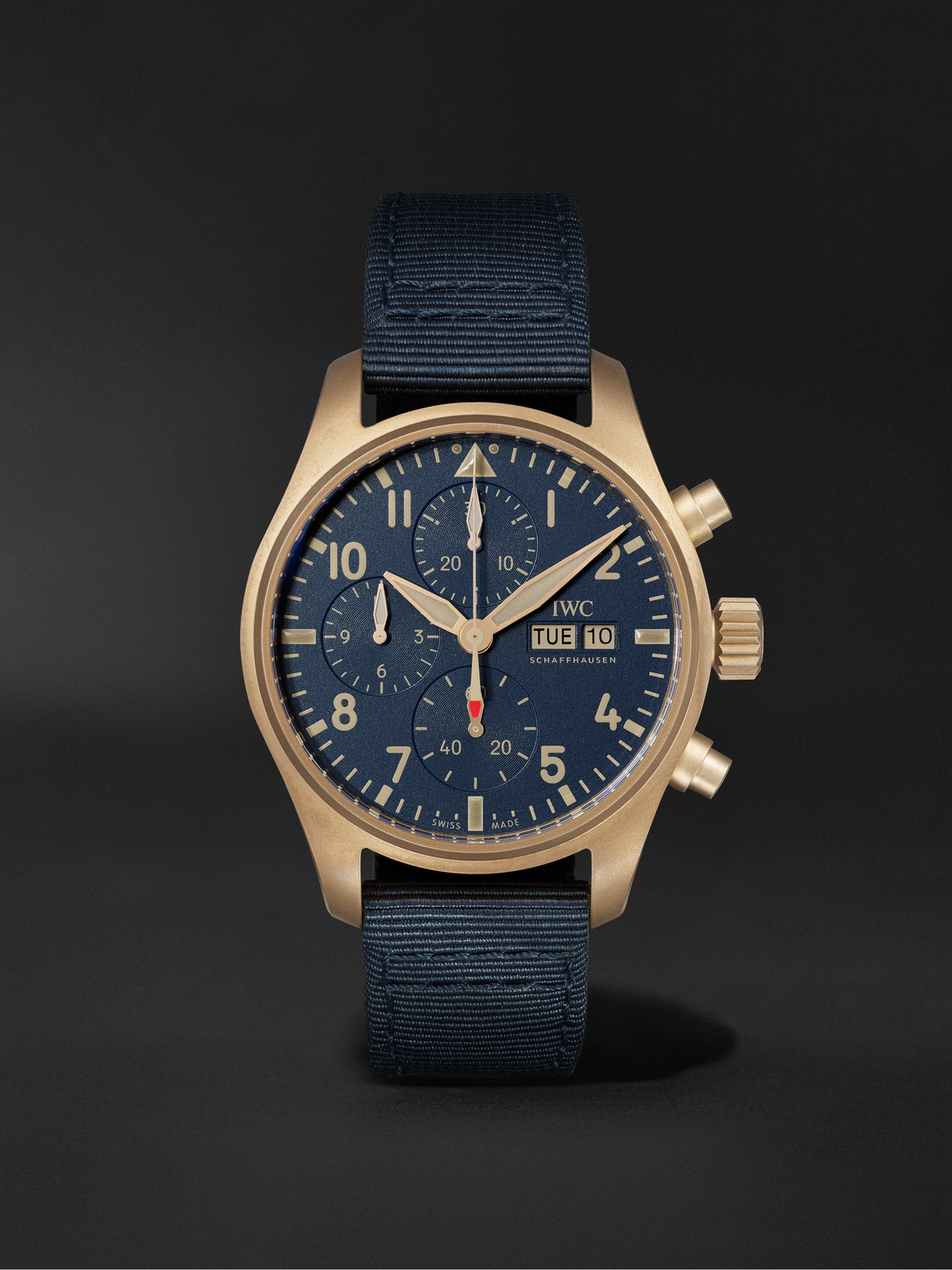 Iwc Schaffhausen Pilot's Automatic Chronograph 41mm Bronze And Textile Watch, Ref. No. Iw388109 In Blue