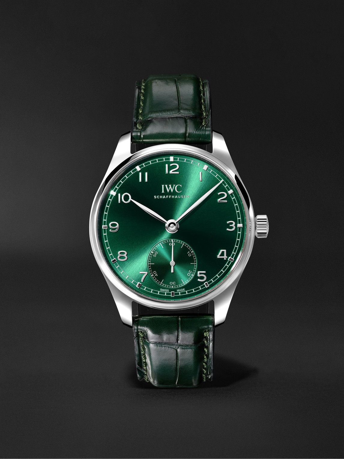 Iwc Schaffhausen Portugieser Automatic Chronograph 40mm Stainless Steel And Alligator Watch, Ref. No. Iw358310 In Green
