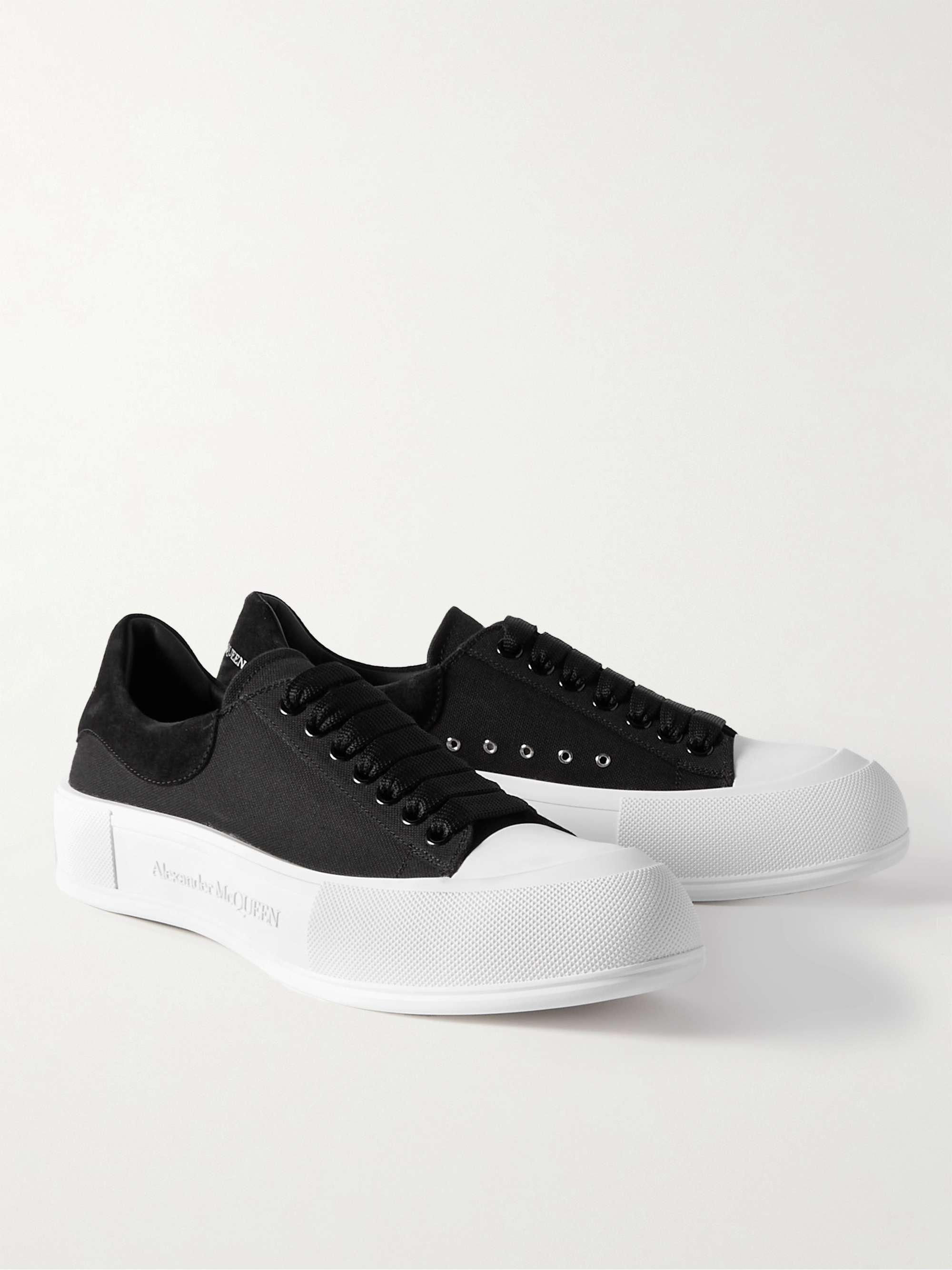 Black Exaggerated-Sole Suede-Trimmed Canvas Sneakers | ALEXANDER MCQUEEN |  MR PORTER