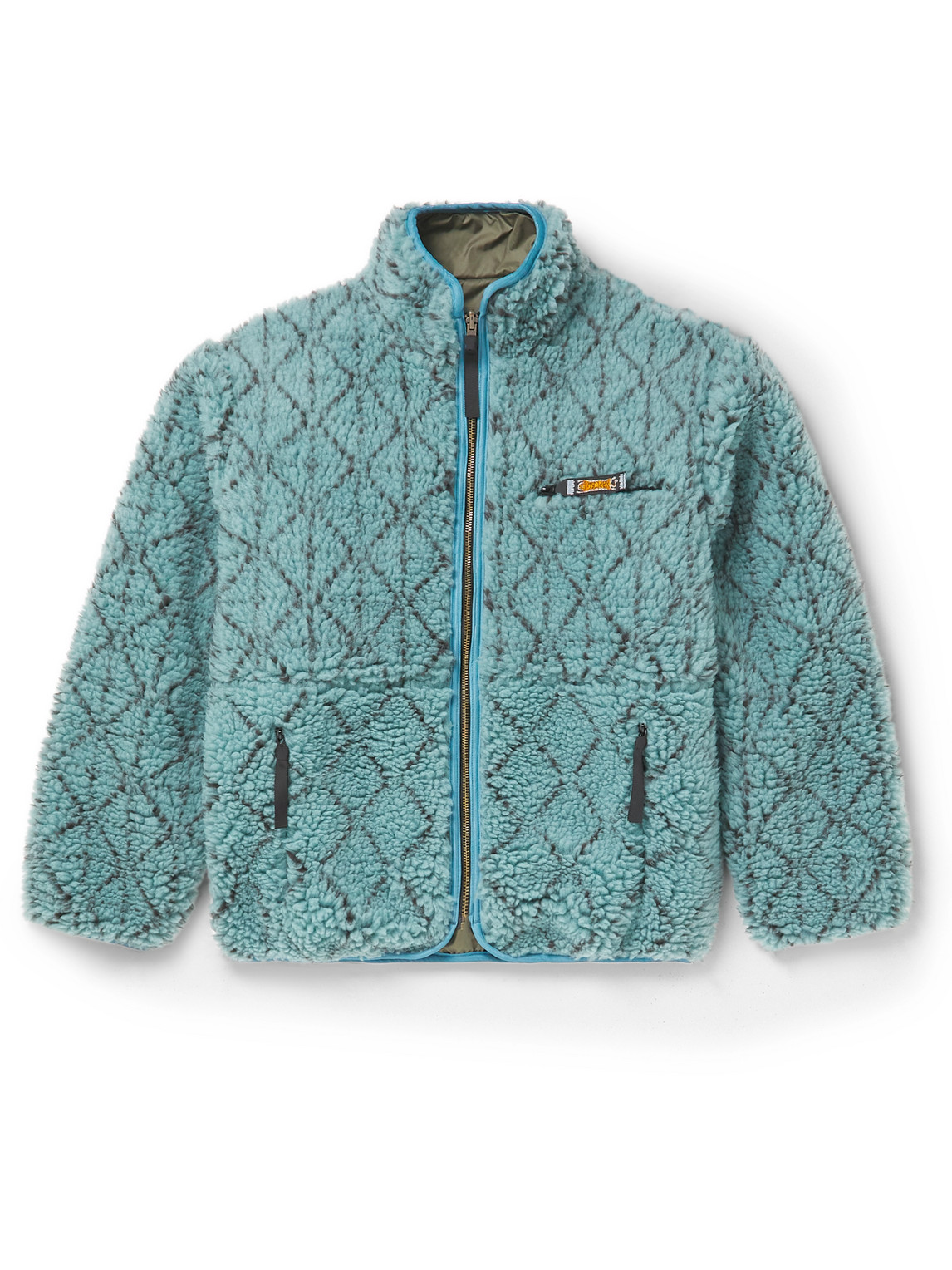 Kapital Sashiko Boa Reversible Printed Fleece And Shell Jacket In Blue