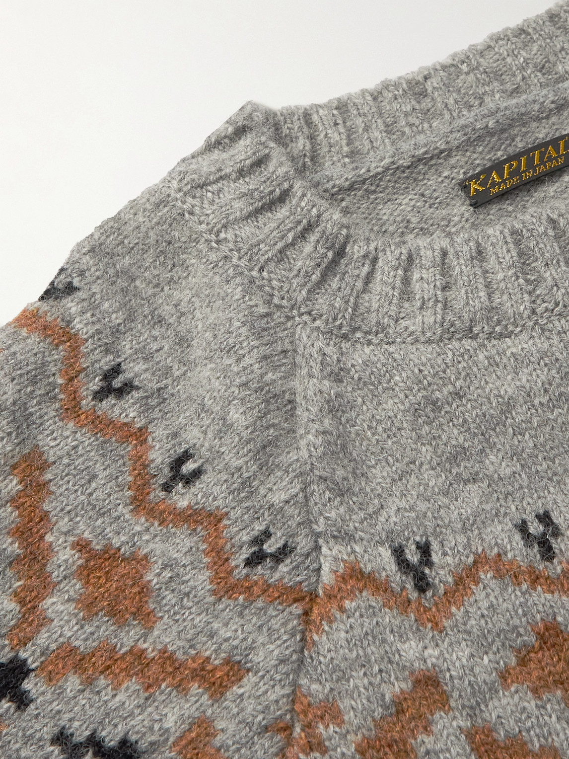 Shop Kapital Intarsia Wool Sweater In Gray